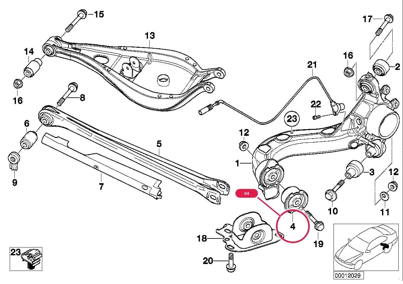 Rubber mounting — BMW 3 E46 — 33 Rear Axle › 33_0840 REAR AXLE SUPPORT/WHEEL SUSPENSION