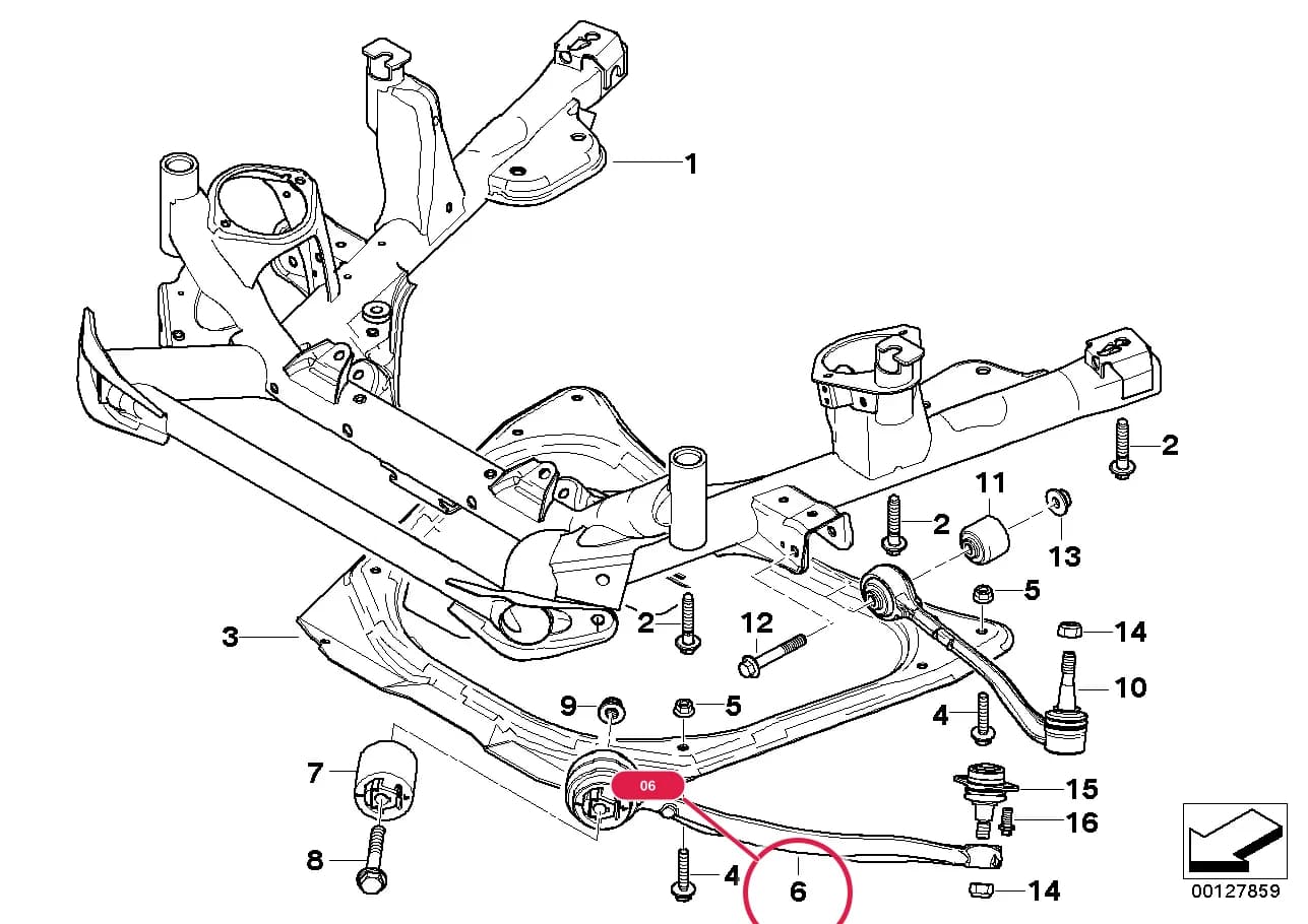 Right tension strut with rubber mounting — BMW X5 E53 — 31 Front Axle › 31_0521 Frnt axle support,wishbone/tension strut