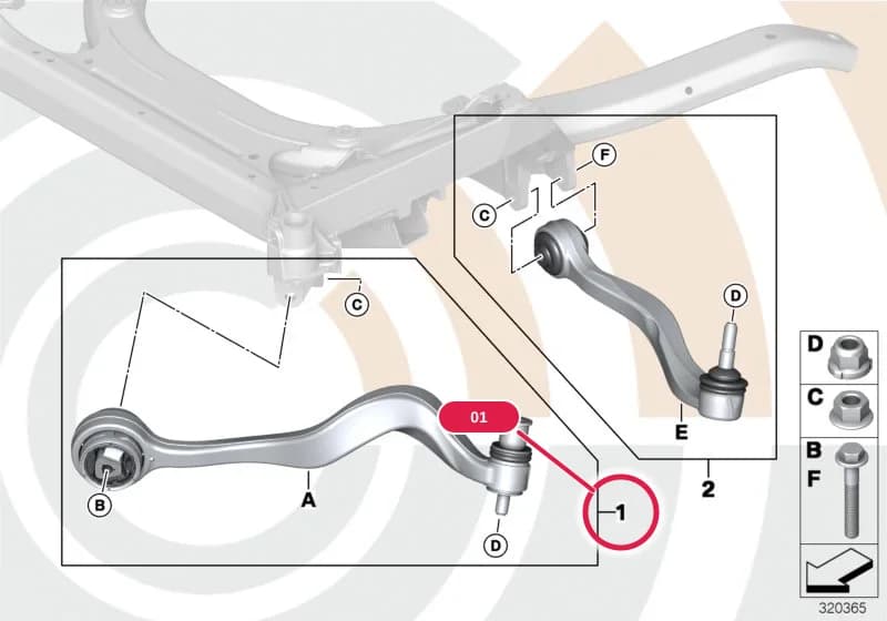 Repair kit, trailing link, right — BMW 5 E60 — 31 Front Axle › 31_1041 Repair kit, trailing links and wishbones