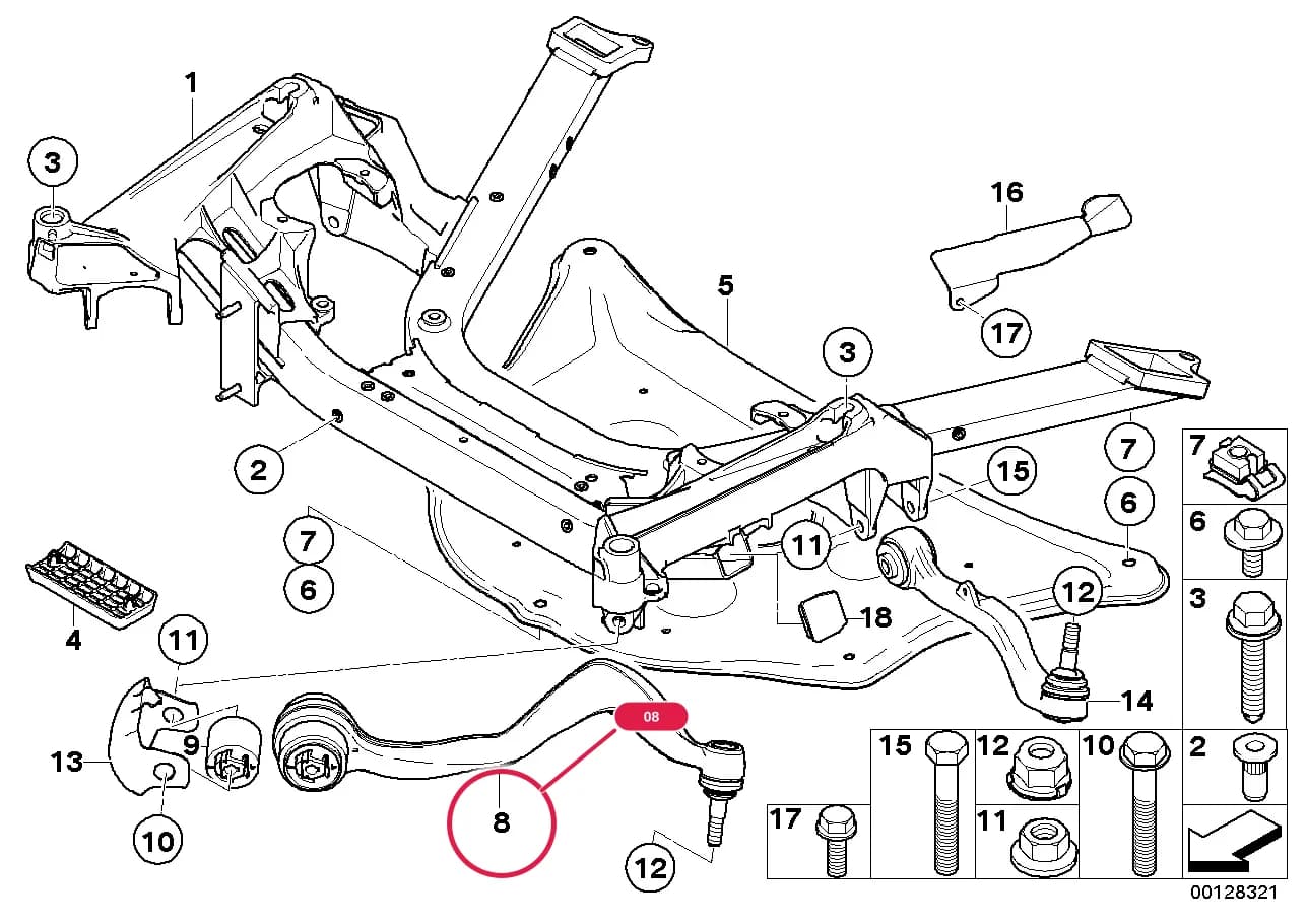 Tension strut with hydr. mount, left — BMW 7 E65 — 31 Front Axle › 31_0624 Frnt axle support,wishbone/tension strut