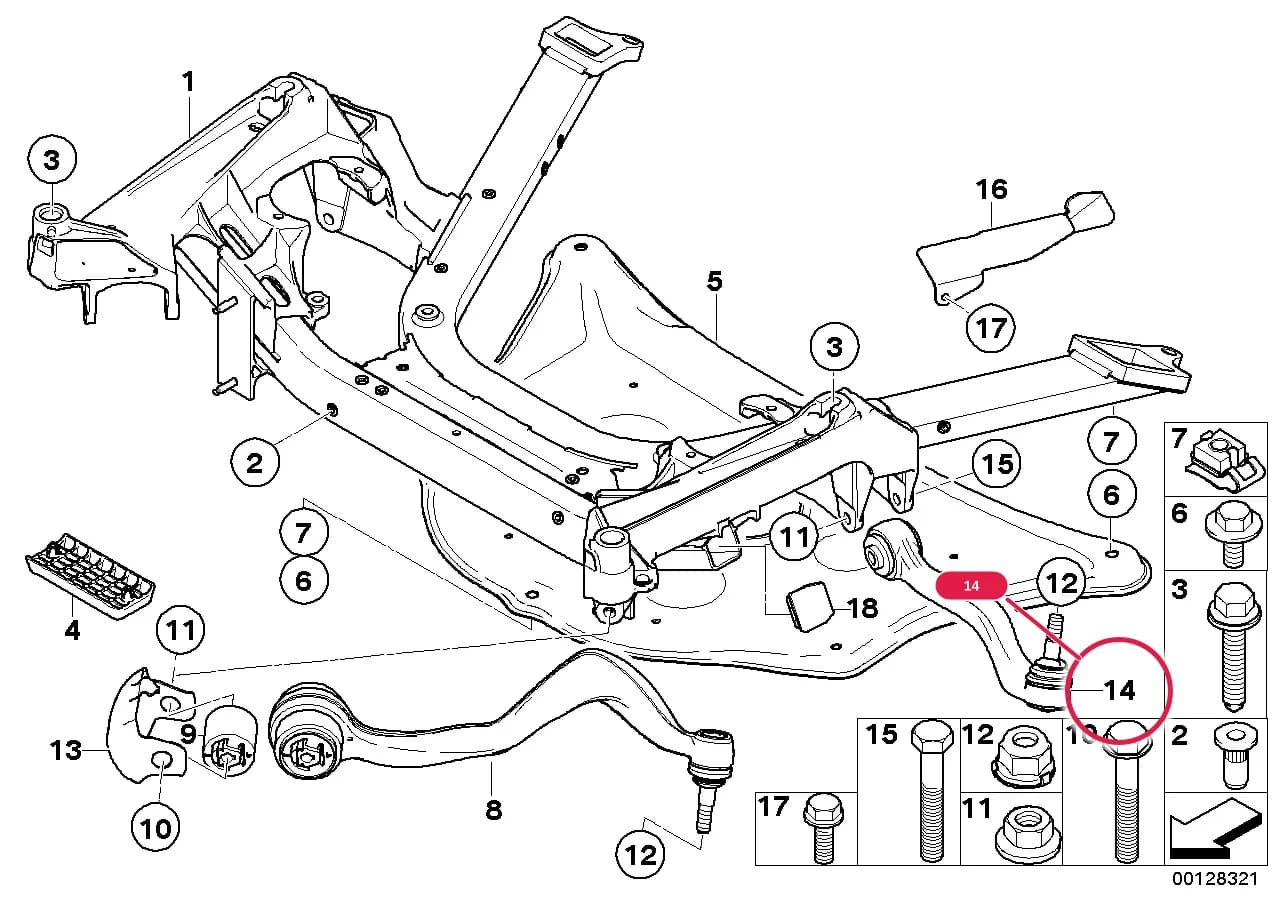 Repair kit, wishbone, left — BMW 7 E65 — 31 Front Axle › 31_0624 Frnt axle support,wishbone/tension strut