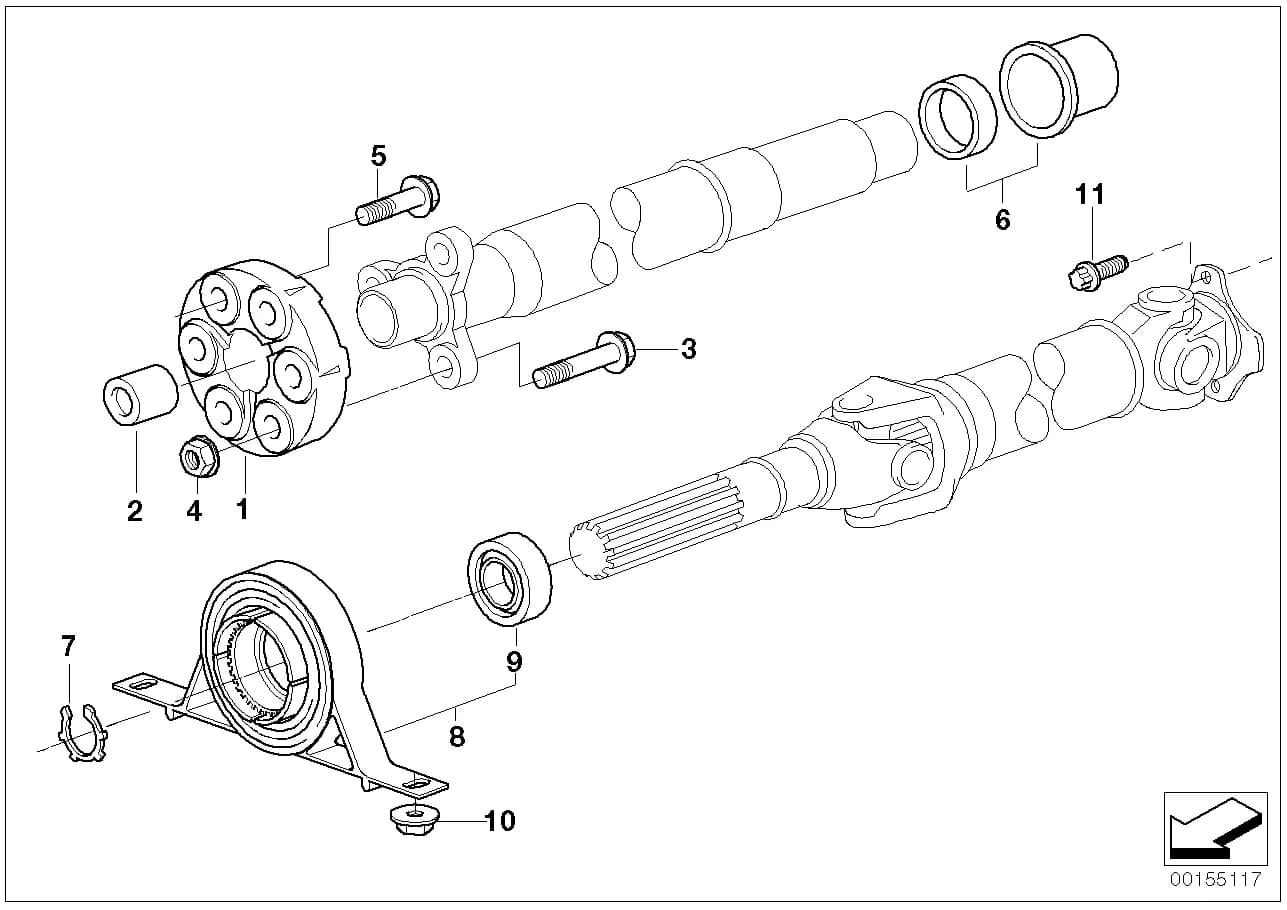 Universal joint, two-stage — BMW X3 E83 — 26 Drive Shaft › 26_0236 Drive shaft, single components, 4-wheel