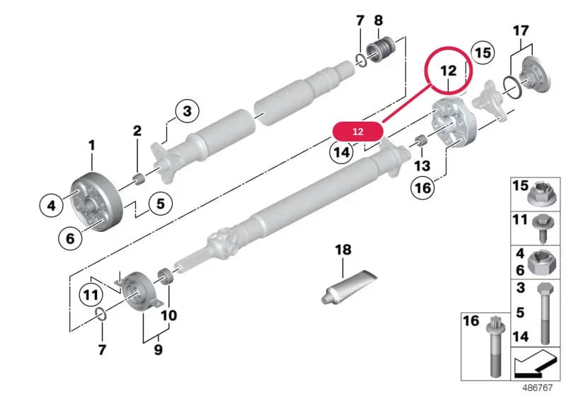 UNIVERSAL JOINT — BMW 5 F18 — 26 Drive Shaft › 26_0259 Flexible discs/centre mount/insert nut