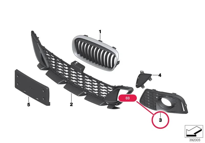 Grille, side, closed, left — BMW 2 F45 Active Tourer — 51 Vehicle trim › 51_1543 M trim panel, trim elements, front