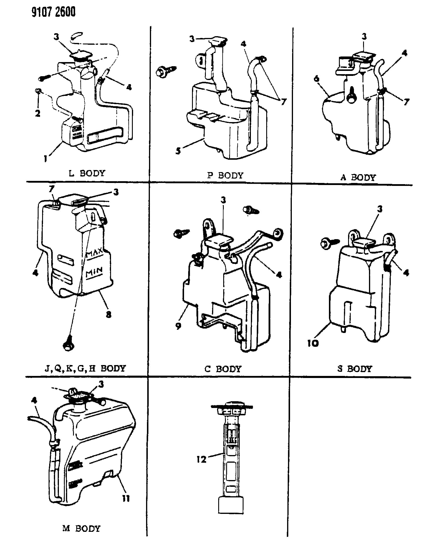 1989 P -PASSENGER (CANADA) — 7 COOLING › 26 26 COOLANT RESERVE TANKS