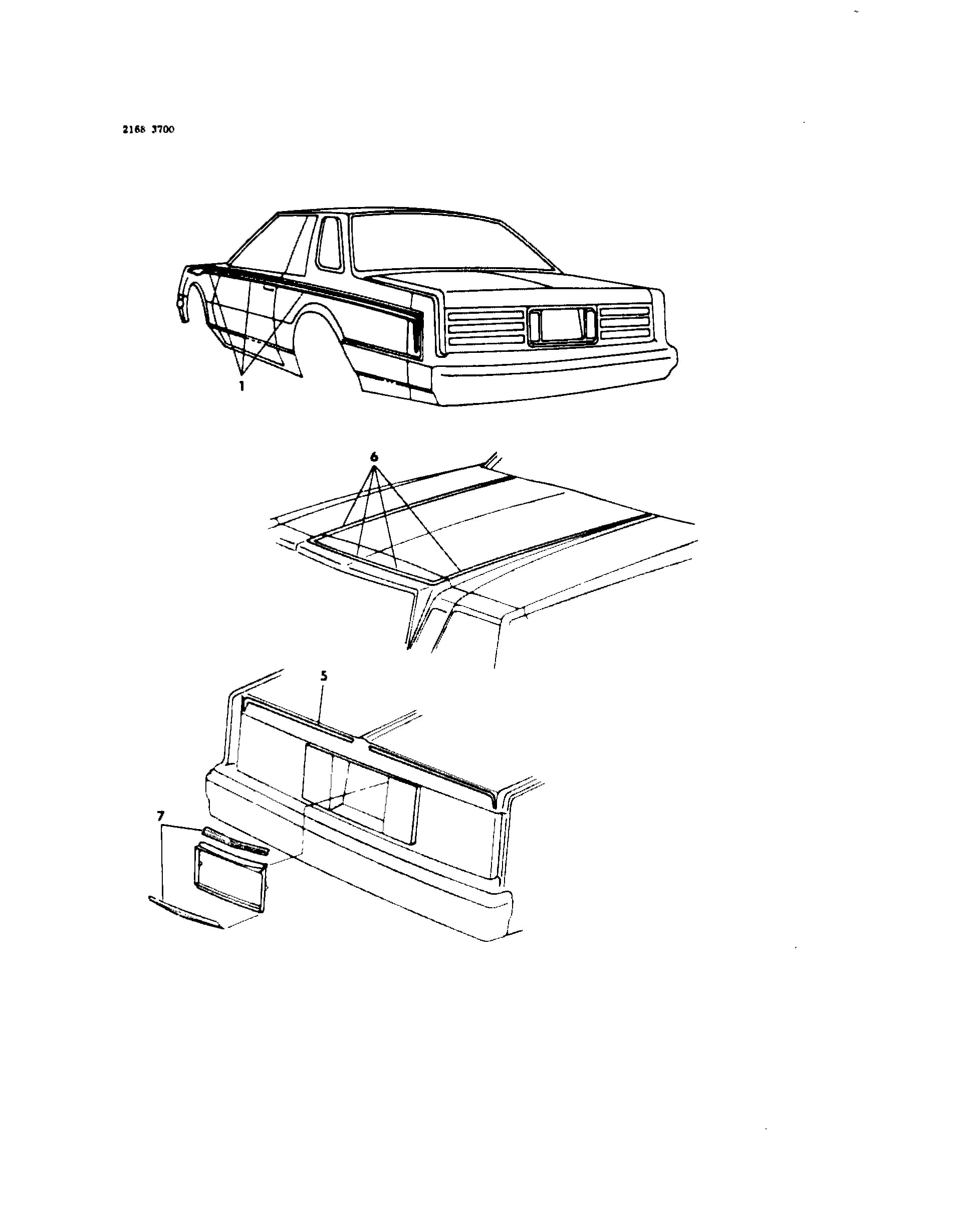 TAPE SET,DECK OPNG.LWR.PANEL UPR.&LWR.B/UP LAMP,SILVER — 1982 P -PASSENGER (CANADA) — 23 BODY - EXTERIOR          ORNAMENTATION › 42 42 EXTERIOR VIEW - TAPE STRIPES, CHRYSLER CORDOBA