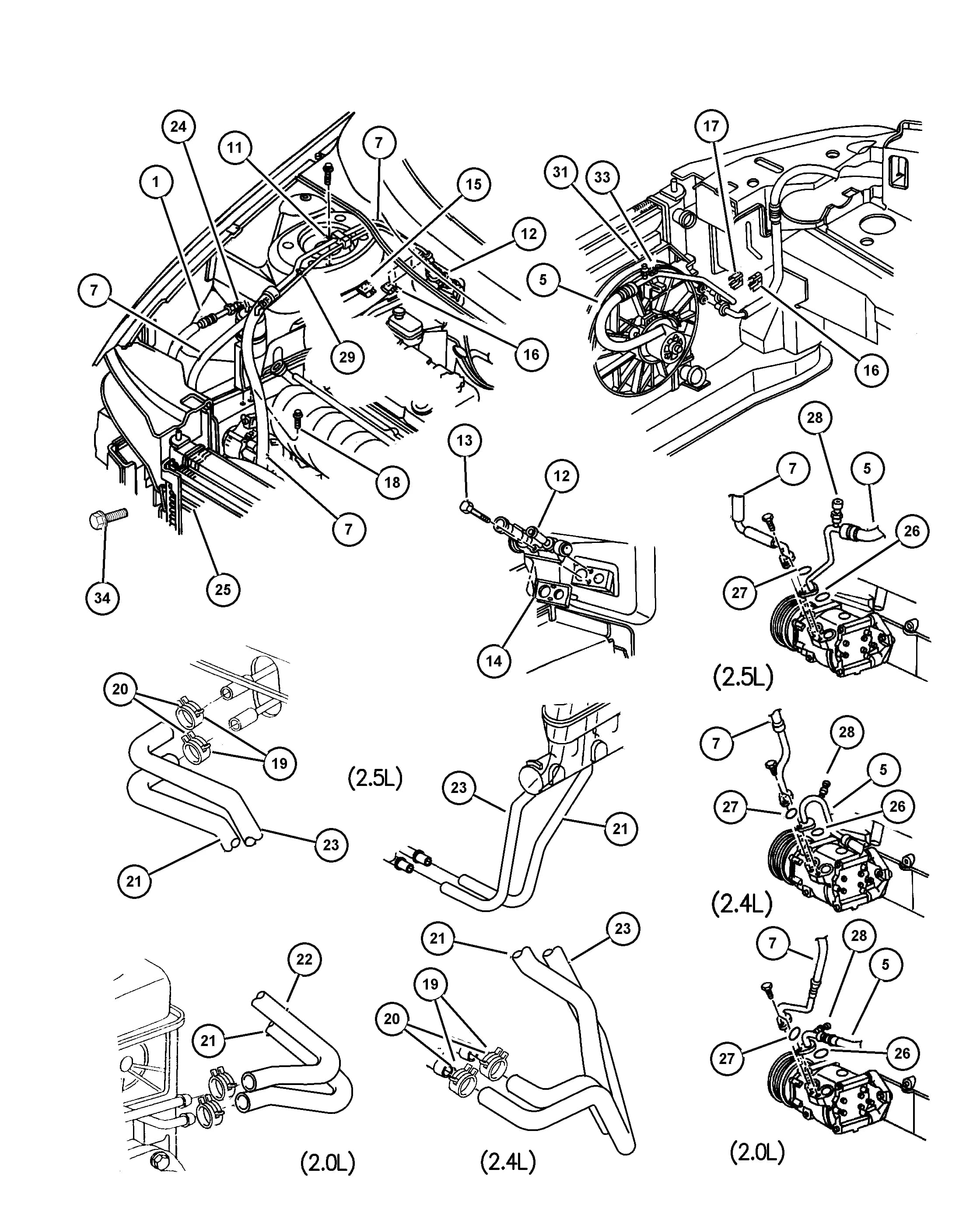 1999 J2 - CIRRUS/ STRATUS (MEXICO) (CKD, EXPORT, MEXICO) — 24 AIR CONDITIONING & HEATER › 02 210 PLUMBING, AIR CONDITIONING AND HEATER