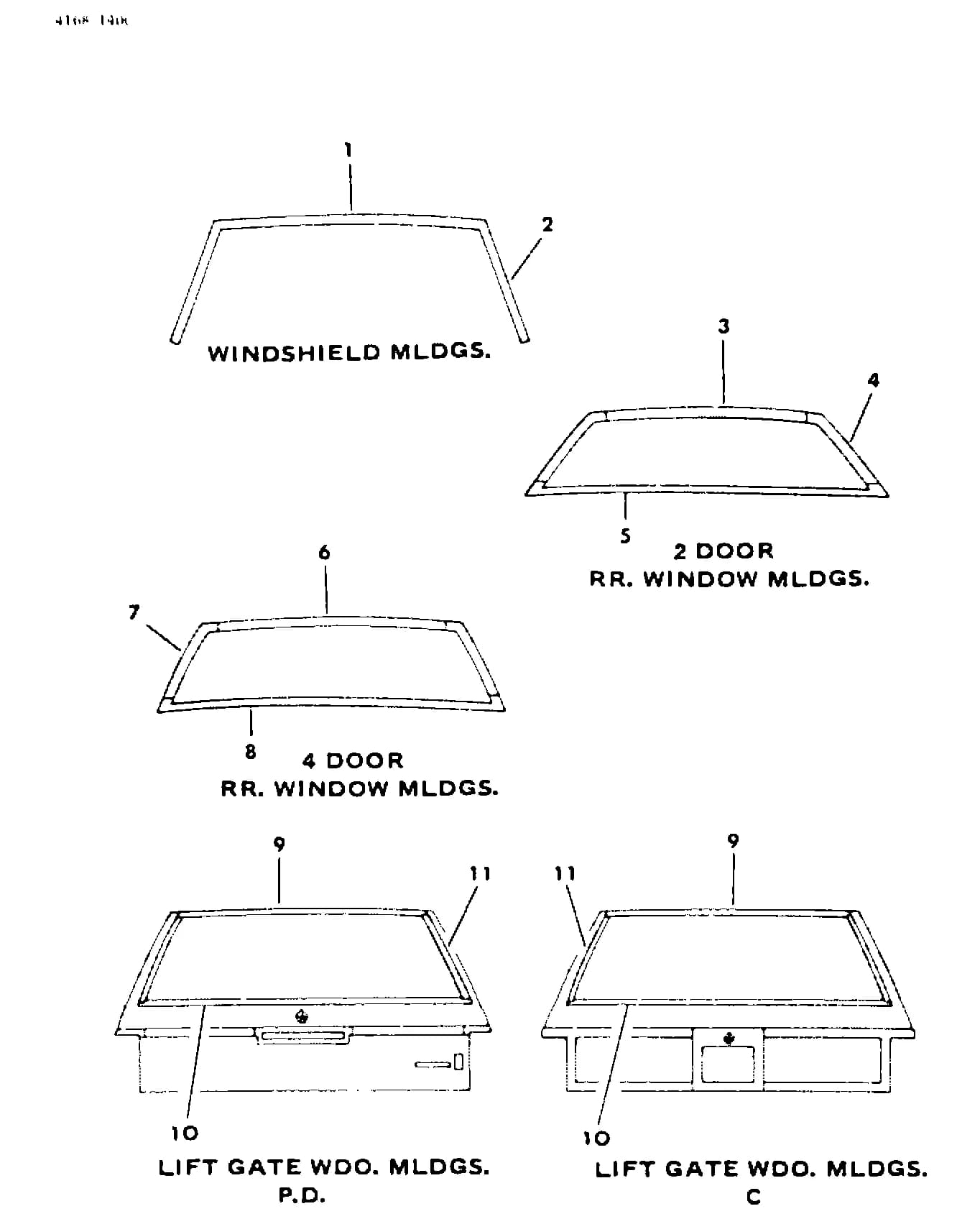 1984 P -PASSENGER (CANADA) — 23 BODY - EXT. ORNAMENTATION › 14 14 MOULDINGS, WINDSHIELD AND, REAR WINDOW OUTSIDE, P,D,V,C,L