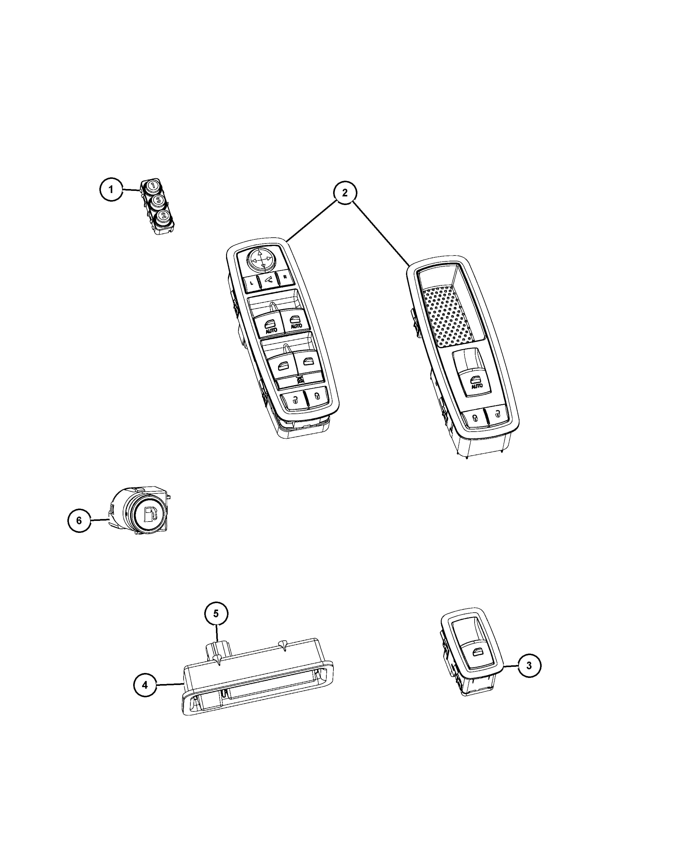 [JP3: Pwr Front Windows, 1-Touch,Up & Down]  3 GANG — 2017 KL - JEEP CHEROKEE — 8 ELECTRICAL › 31 815 SWITCHES, DOORS AND LIFTGATE