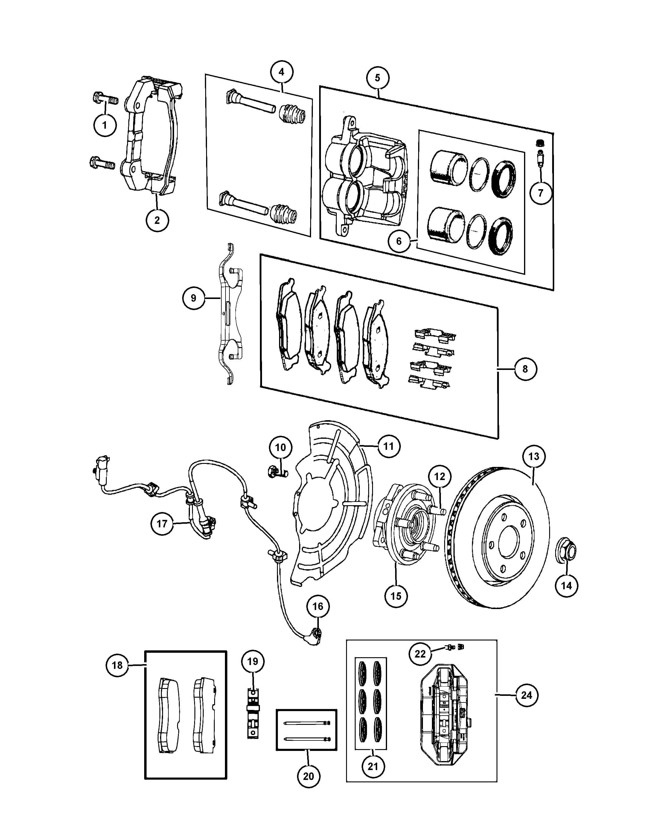 [X84: Front Suspension Parts Module], [BR4: Anti-Lock 4-Wheel Disc Perf Brakes] — 2017 WK - JEEP GRAND CHEROKEE — 5 BRAKES › 01 110 BRAKES, FRONT