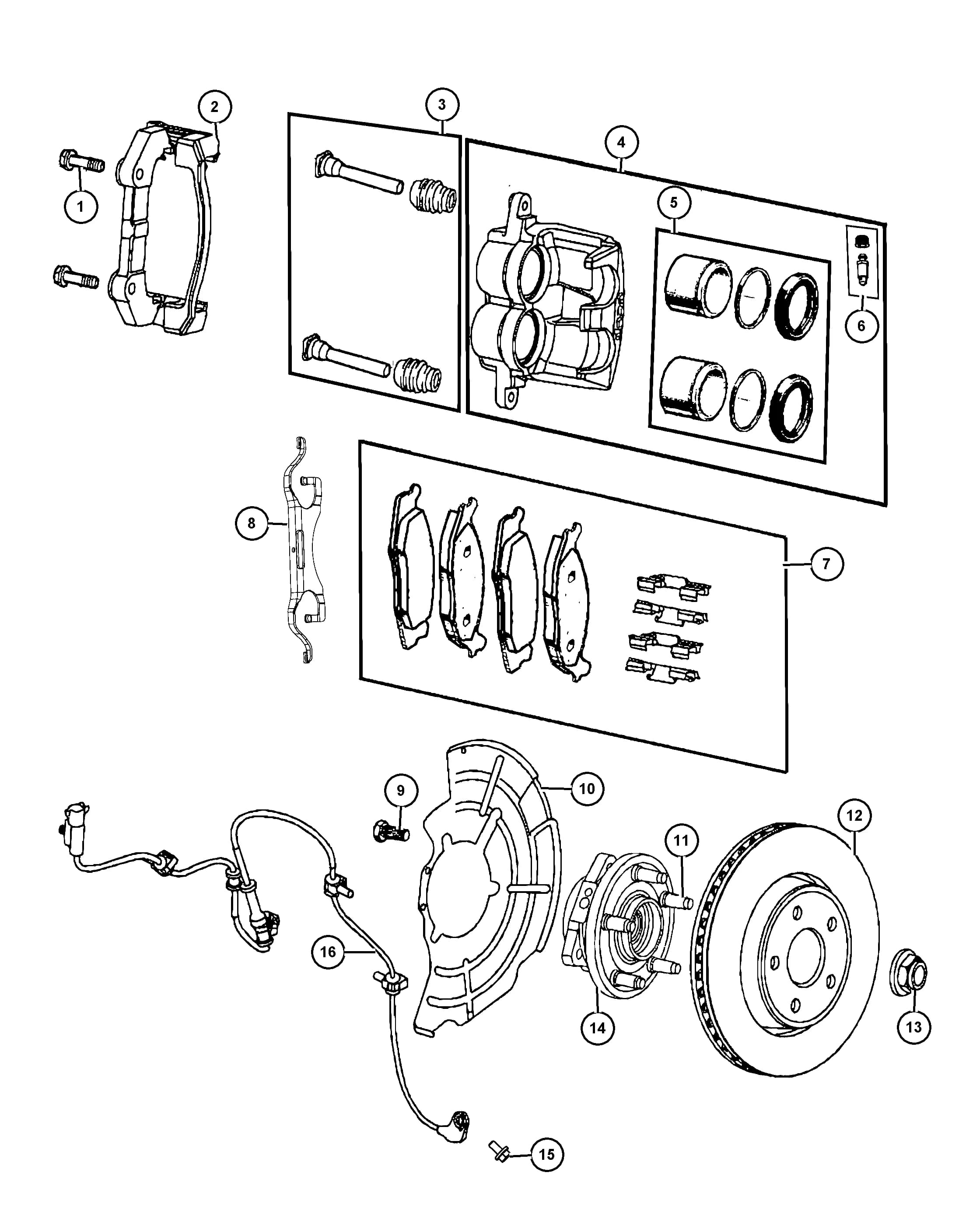 [X84: Front Suspension Parts Module], [BRY: Anti-Lock 4-Wheel Disc Brakes] — 2017 WD - DODGE DURANGO — 5 BRAKES › 01 110 BRAKES, FRONT