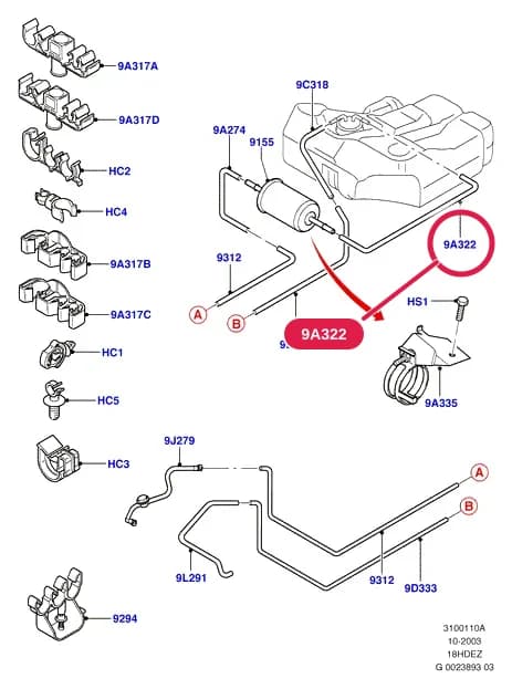 3 Powertrain — 31001 Powertrain.Fuel System - Tank & Lines › 3100110 Fuel Lines; 18L 16V DOHC EFI Zetec E; Focus 1998-2005; 1.8L Zetec-E EFI