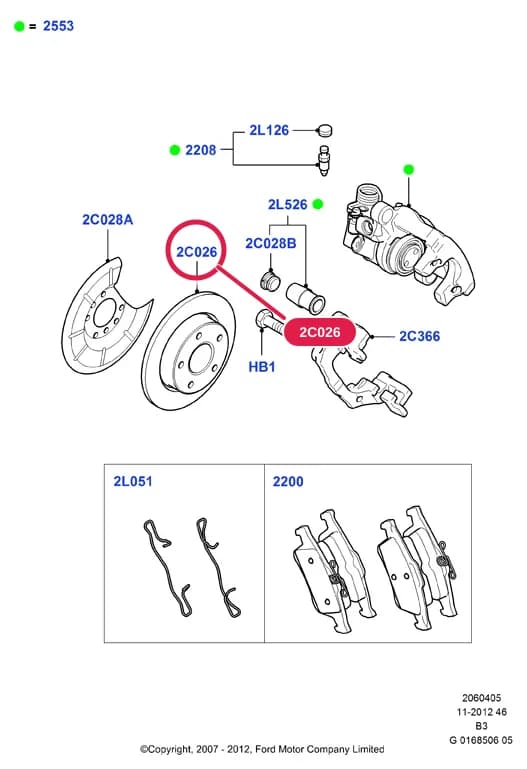 Disc - Brake; C-MAX 2007-2010; All 2.0L Common Rail Diesel Engines — 2 Chassis — 20604 Chassis.Rear Brake Discs & Caliper › 2060405 Rear Brake Discs And Calipers