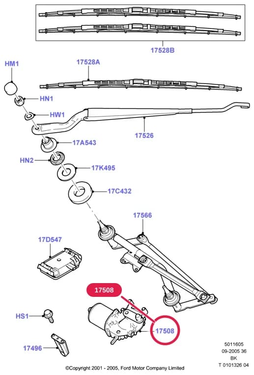 Motor And Bracket Assy - Wiper; LHD — 5 Body And Paint — 50116 Body And Paint.Wipers And Washers › 5011605 Windscreen Wiper