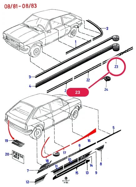 Decal - Stripe; Red / Silver; RH; Bravo II — A Body And Related Parts — A01 Body And Related Parts.Bodyshells/Repair Panels/Mouldings › A01023 Stripe & Mod.Identification Decals;