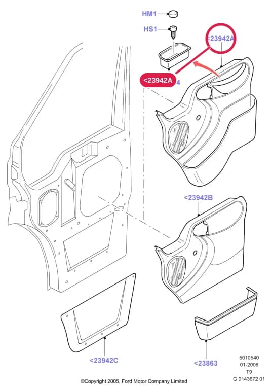 Panel Assy - Door Trim; RH; With Integrated Armrest; Bus (M1 LRF); Double Cab In Van; LHD; With Power Front Windows; Marketing Level 6; Marketing Level 5 — 5 Body And Paint — 50105 Body And Paint.Interior Trim And Installation › 5010540 Front Door Trim Panels