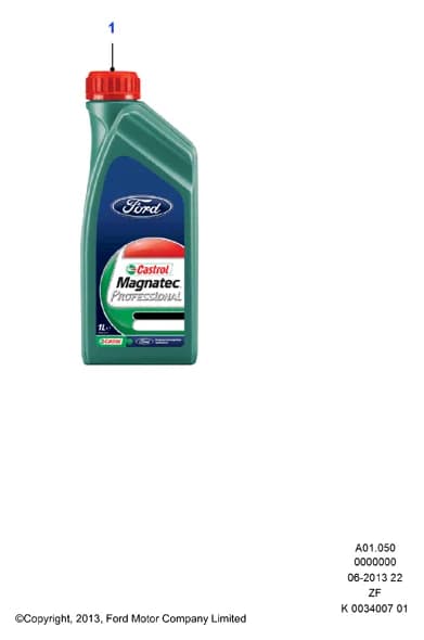 Oil - Engine; SAE-5W30; Please Refer To TSB 15/2013 From 27.03.2013; Minimum Specification; Oil Part Nmbr,Package Size And Prices Can Be Found On Castrol E-Lubricants Website:www.elubricants-channel.com; Ford & Motorcraft Oil Is Now Supplied Through The Ford/Castrol Oil Management System; (Zetec Rocam 1.3 OR 1.6L Zetec Rocam (High Power) OR 1.6L Zetec Rocam EFI OR 1.8L Duratec-HE PFI (125PS) - MI4 OR 1.8L Duratec HE PFI (120PS) OR 1.3L Duratec 8V EFI (70PS) - Rocam OR 1.3L Duratec 8V EFI (60PS) - Rocam OR 1.8L Duratec-HE PFI FFV(125PS) MI4 OR C-MAX 2007-2010 With Diesel Engines OR Mondeo 2007-2014 2.3L Duratec-HE (160PS) - MI4 OR Transit Connect 2002- With Diesel Engines OR B-MAX 2012- With Diesel Engines OR Focus 2008- 2.0L Duratec-HE (145PS) - MI4 OR Focus 2008- 1.4L Duratec 16V PFI (75PS) - Sigma OR Mondeo 2007-2014 2.0L EcoBoost (200PS) - MI4 OR Focus 2008- With Diesel Engines OR Fiesta 2008-2012 With Diesel Engines OR Ranger 2009- With Diesel Engines OR Focus 04-08/Focus C-MAX 03-07 With Diesel Engines OR Fiesta/Fusion 2002 1.25 Zetec-S/Duratec DOHC EFI(75PS) OR Fiesta/Fusion 2002 1.4L Duratec 16V EFI DOHC (75/80PS) OR Kuga 2008-2012 With Diesel Engines OR Fiesta/Fusion 2002 1.6L Zetec-S/Duratec EFI (100PS) OR Fiesta/Fusion 2002 With Diesel Engines OR Mondeo 2007-2014 2.5L Duratec-ST (220PS) - VI5 OR Mondeo 2007-2014 1.6L EcoBoost SCTi 160/182PS-Sigma OR Mondeo 2007-2014 1.6L Duratec Ti-VCT (123PS) - Sigma OR C-Max 2010-2015 With Diesel Engines OR Ranger 2006- With Diesel Engines OR Focus 2011-2015 1.6L Duratec Ti-VCT (123PS) - Sigma OR Kuga 2008-2012 2.5L Duratec-ST (220/225PS) - VI5 OR Mondeo 2007-2014 1.6L Duratec Ti-VCT (110PS) - Sigma OR Focus 2008- 2.0L Duratec-HE Bi-Fuel (145PS) MI4 OR S-Max/Galaxy 2006-2015 With Diesel Engines OR Focus 2008- 1.6L Duratec 16V PFI (100PS) Sigma OR Mondeo 2007-2014 1.6L Sigma Ti-VCT (120PS) OR Focus 2011-2015 1.6L EcoBoost SCTi (150PS) OR Ranger 2011- With Diesel Engines OR Focus 2008- 2.5L Duratec-ST (220/225PS) - VI5 OR Fiesta/Fusion 2002 1.4L Zetec-S PFI Bi-Fuel 80PS Sigma OR Mondeo 2007-2014 2.0L Duratec FFV DOHC (145PS) OR Focus 2011-2015 With Diesel Engines OR Focus 2008- 1.6L Duratec 16V Ti-VCT(115PS)Sigma OR Focus 2011-2015 1.6L Duratec Ti-VCT (105PS) - Sigma OR Focus 2011-2015 1.6L EcoBoost SCTi 160/182PS-Sigma OR Mondeo 2007-2014 2.0L EcoBoost (240PS) - MI4 OR Mondeo 2007-2014 With Diesel Engines OR Mondeo 2007-2014 2.0L Duratec-HE (145PS) - MI4 OR Fiesta 2012- 1.4L Zetec-S PFI Bi-Fuel 96PS Sigma OR Transit Connect 2002- 2.0L Duratec HE (137PS) OR Focus 2011-2015 2.0L Duratec DI TIVCT (154PS) OR Fiesta 2008-2012 1.4L Zetec-S PFI Bi-Fuel 96PS Sigma OR Focus 04-08/Focus C-MAX 03-07 1.6L Duratec 16V PFI (100PS) Sigma OR Mondeo 2007-2014 1.6L EcoBoost SCTi (150PS) OR Fiesta 2008-2012 1.25L Duratec 16V EFI(60PS) - Sigma OR Fiesta 2012- 1.6L EcoBoost SCTi 160/182PS-Sigma OR Fiesta 2012- 1.25L Duratec DOHC EFI(80PS) OR C-Max 2010-2015 1.6L Duratec Ti-VCT (105PS) - Sigma OR S-Max/Galaxy 2006-2015 2.0L EcoBoost (200PS) - MI4 OR Fiesta/Fusion 2002 2.0L Duratec-ST ST150 (150PS) - MI4 OR Fiesta 2012- 1.4L Zetec-S VCT HPDC 95PS - Sigma OR Ranger 2011- 2.5L DOHC EFI NA I4 Petrol (166PS) OR C-MAX 2007-2010 2.0L Duratec-HE (145PS) - MI4 OR C-Max 2010-2015 1.6L EcoBoost SCTi 160/182PS-Sigma OR Fiesta 2008-2012 1.6L Duratec-16V Ti-VCT (115/120PS) OR Fiesta 2012- 1.25L Duratec 16V EFI(60PS) - Sigma OR Kuga 2013- 1.6L EcoBoost SCTi (150PS) OR C-Max 2010-2015 1.6L Duratec Ti-VCT (123PS) - Sigma OR Fiesta 2012- 1.4L Duratec 16V PFI (90PS) - Sigma OR Kuga 2013- 1.6L EcoBoost SCTi 160/182PS-Sigma OR S-Max/Galaxy 2006-2015 2.5L Duratec-ST (220PS) - VI5 OR Fiesta 2012- 1.6L Duratec Ti-VCT (105PS) - Sigma OR B-MAX 2012- 1.6L Duratec Ti-VCT (105PS) - Sigma OR Fiesta 2008-2012 1.25L Duratec DOHC EFI(80PS) OR C-Max 2010-2015 1.6L Duratec Ti-VCT(125PS)FFV-Sigma OR Fiesta 2008-2012 1.4L Zetec-S VCT HPDC 95PS - Sigma OR B-MAX 2012- 1.4L Duratec 16V PFI (90PS) - Sigma OR C-Max 2010-2015 1.6L Duratec Ti-VCT (85PS) - Sigma OR Focus 04-08/Focus C-MAX 03-07 1.6L Duratec-16V Ti-VCT (115/120PS) OR Fiesta/Fusion 2002 1.25 Duratec 16V EFI (70PS) - Sigma OR Transit Connect 2002- 1.8L Zetec-E EFI (115PS) Bi-Fuel OR Focus 2011-2015 2.0L EcoBoost (240PS) OR Transit Connect 2002- 1.8L Zetec-E EFI (115PS) OR Fiesta/Fusion 2002 1.6 Sigma LC OR Focus 2011-2015 1.6L EcoBoost TIVCT (150PS) - FFV OR Focus 04-08/Focus C-MAX 03-07 2.0L Duratec-HE (145PS) - MI4 OR Focus 2011-2015 1.6L Duratec Ti-VCT (85PS) - Sigma OR S-Max/Galaxy 2006-2015 2.0L Duratec-HE (145PS) - MI4 OR Focus 04-08/Focus C-MAX 03-07 2.5L Duratec-ST (220/225PS) - VI5 OR C-MAX 2007-2010 1.6L Duratec-16V Ti-VCT (115/120PS) OR Focus 2011-2015 1.6L Duratec Ti-VCT(125PS)FFV-Sigma OR Focus 04-08/Focus C-MAX 03-07 1.4L Duratec 16V PFI (75PS) - Sigma OR Fiesta 2008-2012 1.6L Zetec-S EFI TIVCT 134PS- Sigma OR S-Max/Galaxy 2006-2015 1.6L EcoBoost SCTi 160/182PS-Sigma OR C-MAX 2007-2010 1.6L Duratec 16V PFI (100PS) Sigma OR S-Max/Galaxy 2006-2015 2.3L Duratec-HE (160PS) - MI4 OR Focus 2008- 1.6L Duratec-16V Ti-VCT (115/120PS) OR S-Max/Galaxy 2006-2015 2.0L EcoBoost (240PS) - MI4 OR S-Max/Galaxy 2006-2015 2.0L Duratec FFV DOHC (145PS) OR Mondeo 2007-2014 2.0L 16V IVCT PFI GAS 150PS OR C-Max 2010-2015 1.6L EcoBoost SCTi (150PS) OR C-MAX 2007-2010 2.0L Duratec-HE Bi-Fuel (145PS) MI4 OR Focus 04-08/Focus C-MAX 03-07 2.0L Duratec-HE Bi-Fuel (145PS) MI4 OR C-MAX 2007-2010 1.6L Duratec 16V Ti-VCT(115PS)Sigma OR Focus 2011-2015 2.0L Duratec DI TI-VCT (160PS) OR B-MAX 2012- 1.4L Zetec-S PFI Bi-Fuel 96PS Sigma OR Transit 2006-2014 2.3L Duratec-HE (145PS) - MI4 OR S-Max/Galaxy 2006-2015 1.6L EcoBoost SCTi (150PS) OR Fiesta 2008-2012 1.4L Duratec 16V PFI (90PS) - Sigma OR Transit/Tourneo Connect 2013- With Diesel Engines OR Transit/Tourneo Connect 2013- 1.6L EcoBoost SCTi (150PS) OR EcoSport 2013- 1.5L Duratec Ti-VCT (110PS) - Sigma OR Transit/Tourneo Courier 2014- With Diesel Engines OR Transit/Tourneo Courier 2014- 1.6L Duratec Ti-VCT (105PS) - Sigma OR Transit 2014- With Diesel Engines OR Mondeo 2014 - 2.0L EcoBoost (240PS) OR Mondeo 2014 - 2.5L Duratec (110kW/150PS) OR Mondeo 2014 - 1.5L GTDI I4 OR Mondeo 2014 - 2.0L EcoBoost (200PS) - MI4) — ZFA Fluids, Sealers, Adhesives & Paints — ZFA01 Fluids, Sealers, Adhesives & Paints.Oil’s And Brake Fluids › ZFA01050 Engine Oil;