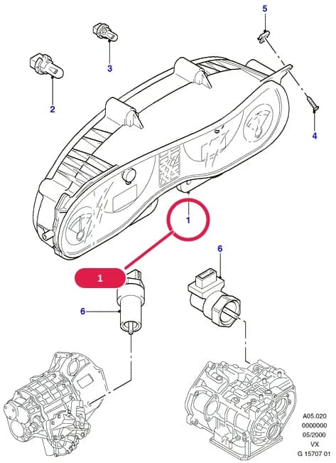 Instrument Cluster; Less Tripminder Assy; Exchange Part (New For Old); 1.9L Diesel; With MPH/KMH Speedometer; Less Fuel Computer; Less Door Ajar Warning Light — A Body And Related Parts — A05 Body And Related Parts.Instrument Panel › A05020 Instrument Cluster