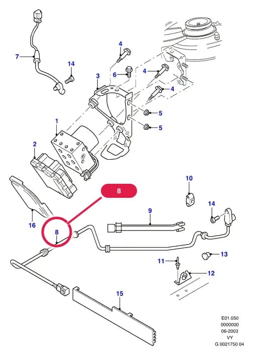 Sensor Assy; Rear; 2.3L DOHC (145PS) — E Brakes - Brake Pipes - Wheels — E01 Brakes - Brake Pipes - Wheels.Brake Pipes/ABS/Brake System Valves › E01050 Anti-Lock Braking System