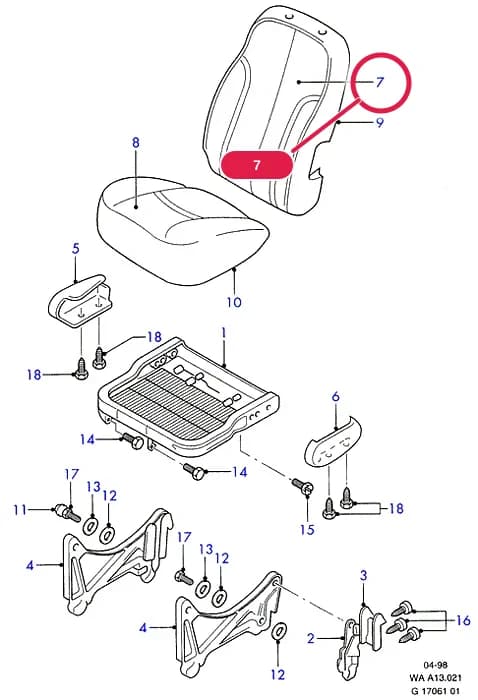 A Body And Related Parts — A13 Body And Related Parts.Seats And Covers › A13021 Rear Seat - Single