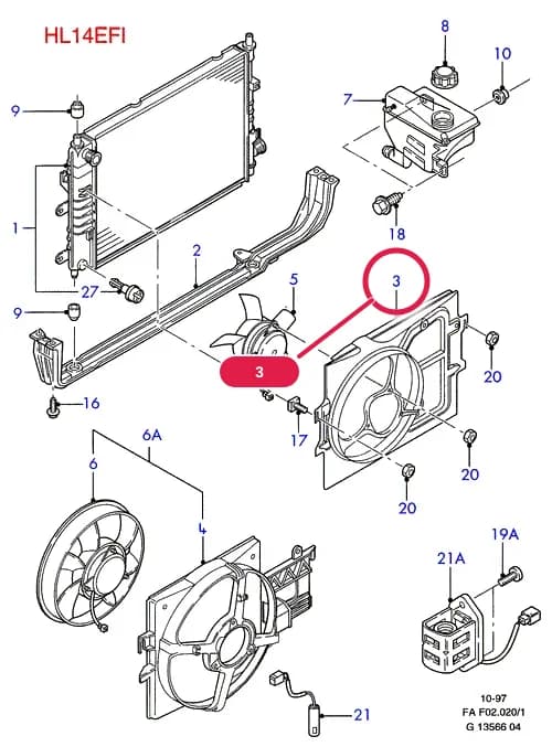 Shroud - Fan; Less Air Conditioning; (-)"TR" — F Engine Assemblies Mounted On Body — F02 Engine Assemblies Mounted On Body.Radiator / Hoses And Intercooler › F02020 Radiator/Hoses And Fan
