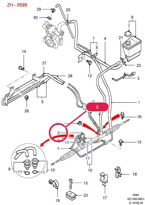Hose Assy; Return; (RHD Zetec-E OR RHD 2.5L Duratec EFI) — H Steering Gear - Gear Change — H02 Steering Gear - Gear Change.Steering Systems › H02040 Supply & Return Hoses - Power Strg