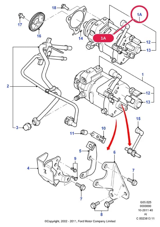Pump Assy - Fuel Injection; With Gold Plated Terminals; Blue Fuel Temperature Sensor; (Mondeo 2001-2007 2.0L Duratorq DI HPCR (115PS) OR Mondeo 2001-2007 2.0L Duratorq DI HPCR (125PS) OR Mondeo 2001-2007 2.0L Duratorq DI CR (130PS)) — AIG Duratorq Engine — AIG05 Duratorq Engine.Fuel System - Engine › AIG05025 Fuel Injection Pump; Diesel
