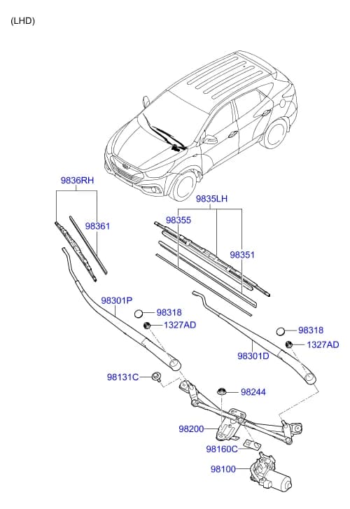 MOTOR ASSY-WINDSHIELD WIPER — ix35 ix35 LM (2009–2013) — Windshield wiper