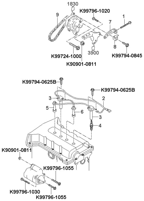 BELT-V — Clarus Clarus (1996–2000) — Engine electrical system