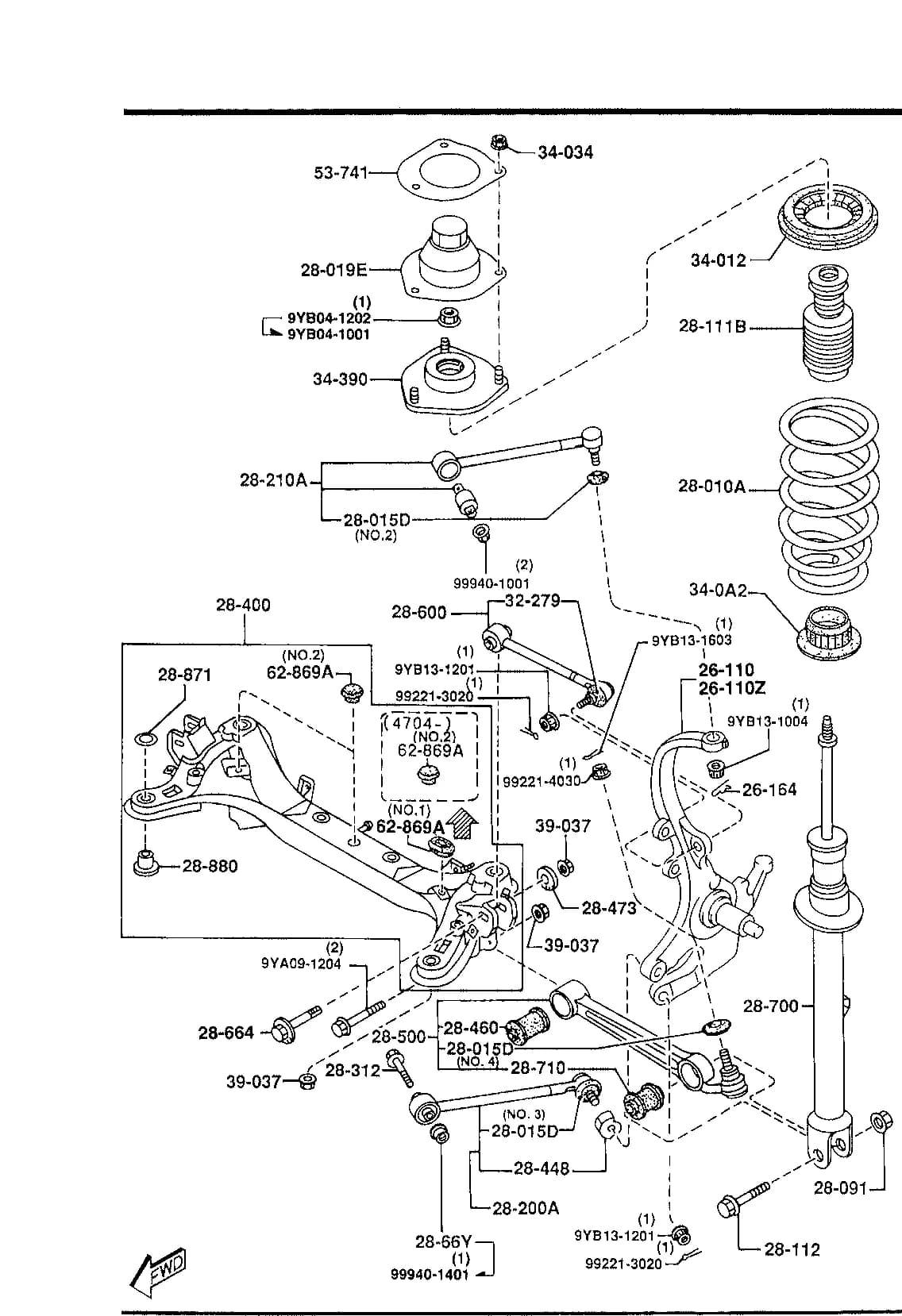 1995 MILLENIA — CHASSIS AXLE SUSPENSION,BRAKE & STEERING › 2800   - REAR SUSPENSION MECHANISMS