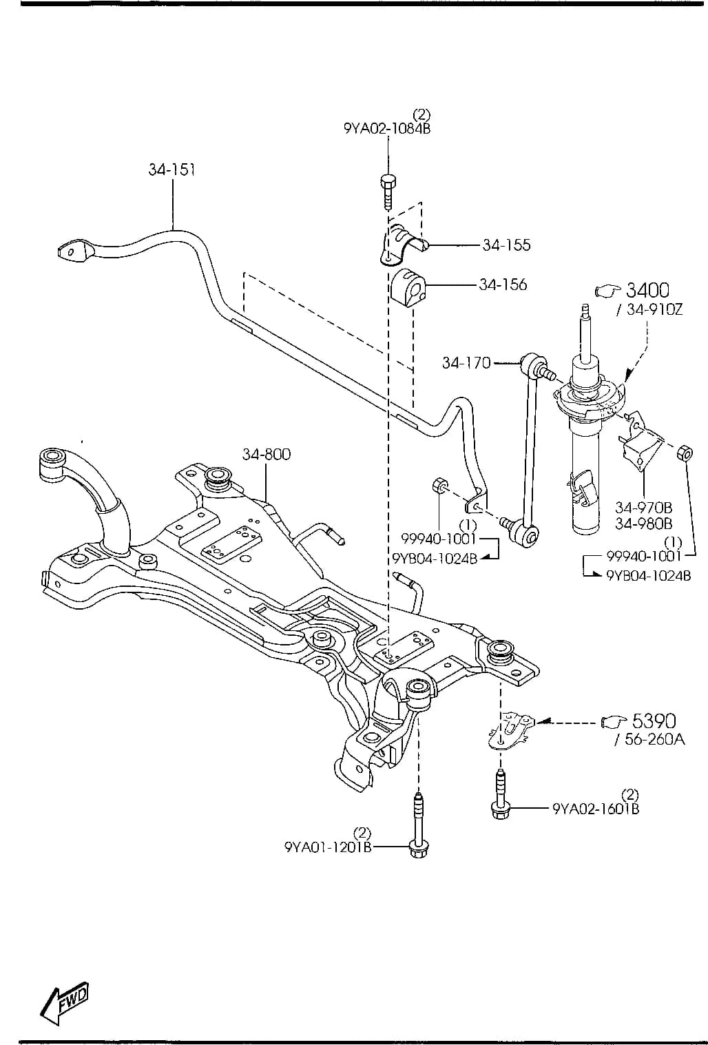 2008 MAZDA5 — CHASSIS AXLE SUSPENSION,BRAKE & STEERING › 3410A  - CROSSMEMBER & STABILIZER