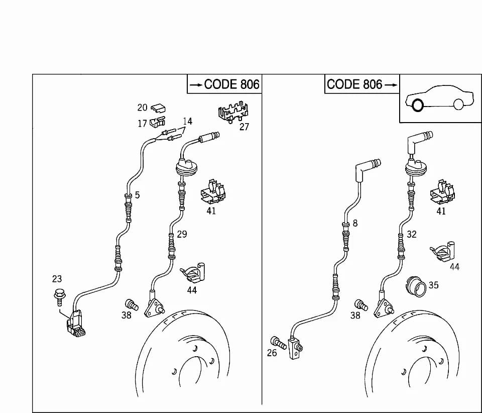 010: DELIVER ADDITIONALLY: 1X 210 992 00 20011: ONLY FOR 202. A860: As of ident. no.: 860: A 344661860: F 331441860: EXCEPT CODE 805860: ALSO INSTALLED IN VEHICLE TO A 344660, F 331440 WITH CODE 806891: Up to ident. no.: 891: A 809594891: F 894083891: EXCEPT CODE 800891: ALSO INSTALLED IN VEHICLE FROM A 809595, F 894084 WITH CODE 809 — 202.128 — 54 ELECTRICAL EQUIPMENT AND INSTRUMENTS › 663 BRAKE PAD WEAR INDICATOR AND SPEED SENSOR FRONT AXLE