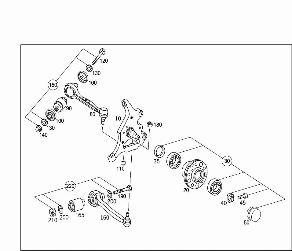 CROSS MEMBERFRONT LEFT-P98Replaced by A  2043301911+002A  2113330697 — 209.476 — 33 FRONT AXLE › 030 STEERING KNUCKLE AND CONTROL ARM