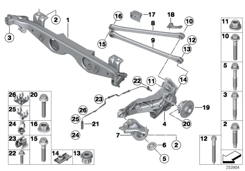 ECE — 33 Rear Axle › 33_1356 Rr axle support, wheel susp.,whl bearing