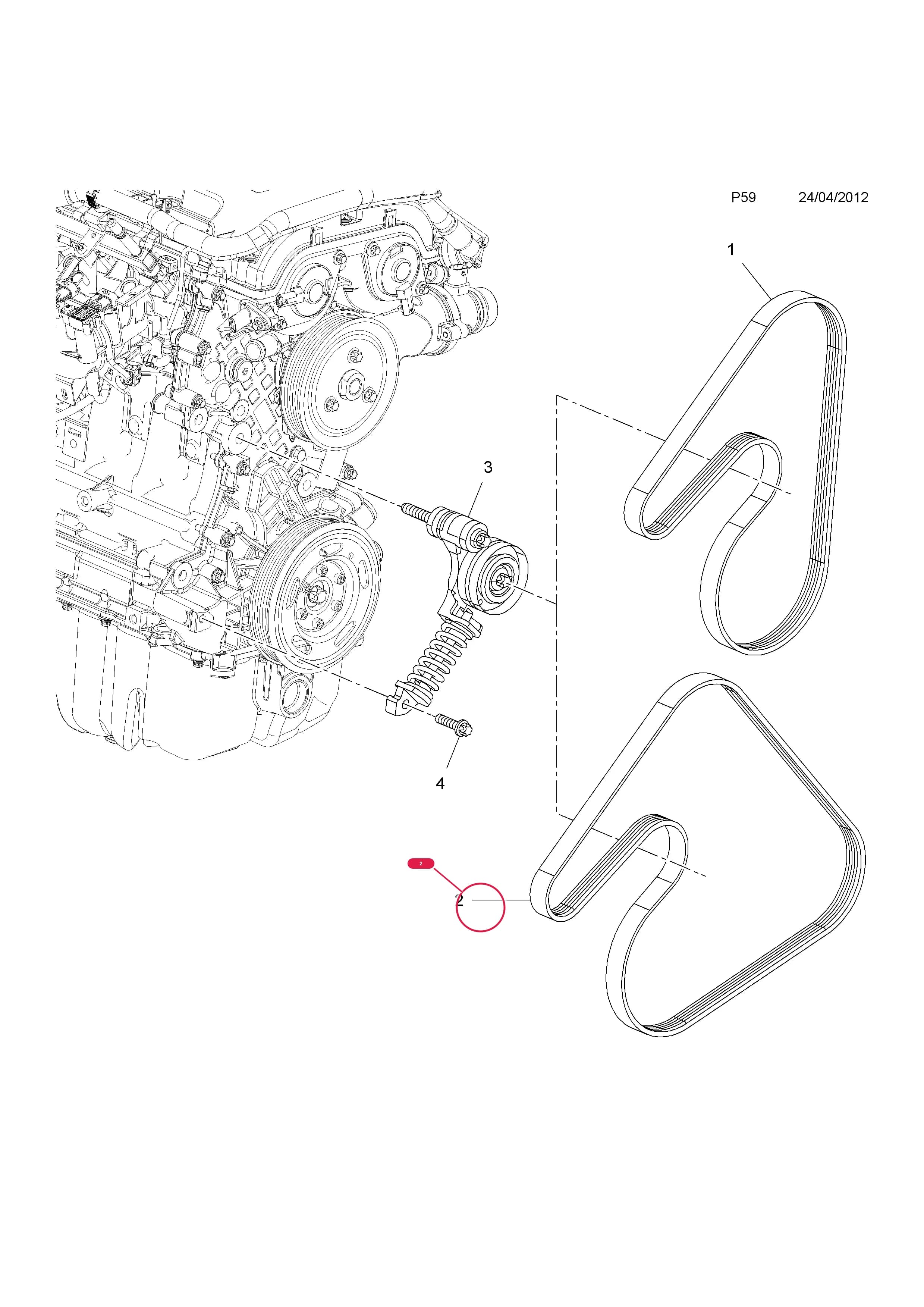 BELT,DRIVE (IDENT AADA) (FOR AIR CONDITIONING OR CLIMATE CONTROL) (FOR ELECTRIC POWER STEERING) — Opel  MOKKA ( 2013 - ) — P ELECTRICAL › 1 ENGINE AND COOLING