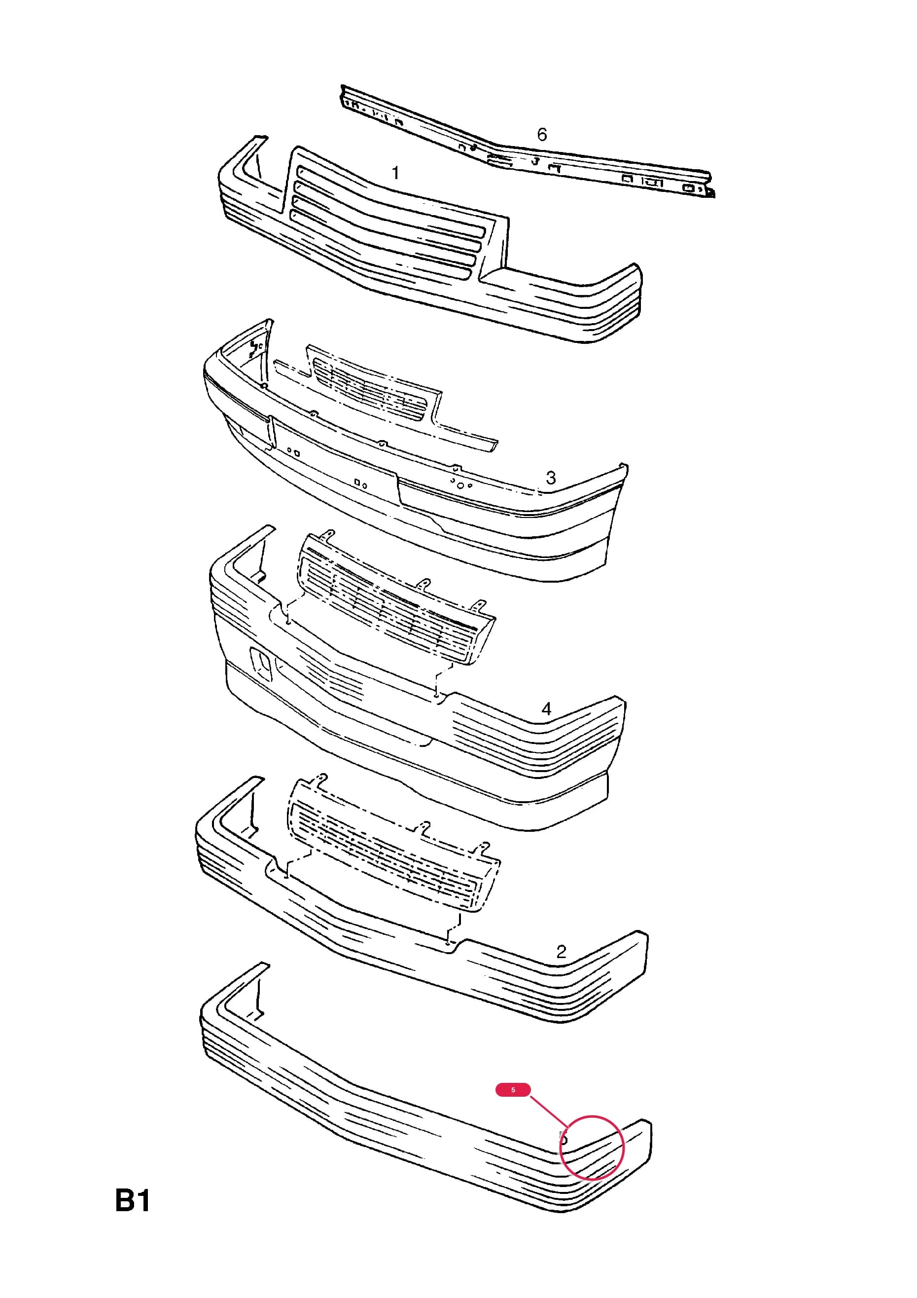 BUMPER,ASSY.,FRONT,GREY (WITH CARRIER) (NLS.- NO REPLACEMENT PART)Примечание:IF REQUIRED CUT HOLES — Opel  CORSA-A ( 1983 -  1992) — B BODY EXTERIOR FITTINGS › 1 BUMPERS