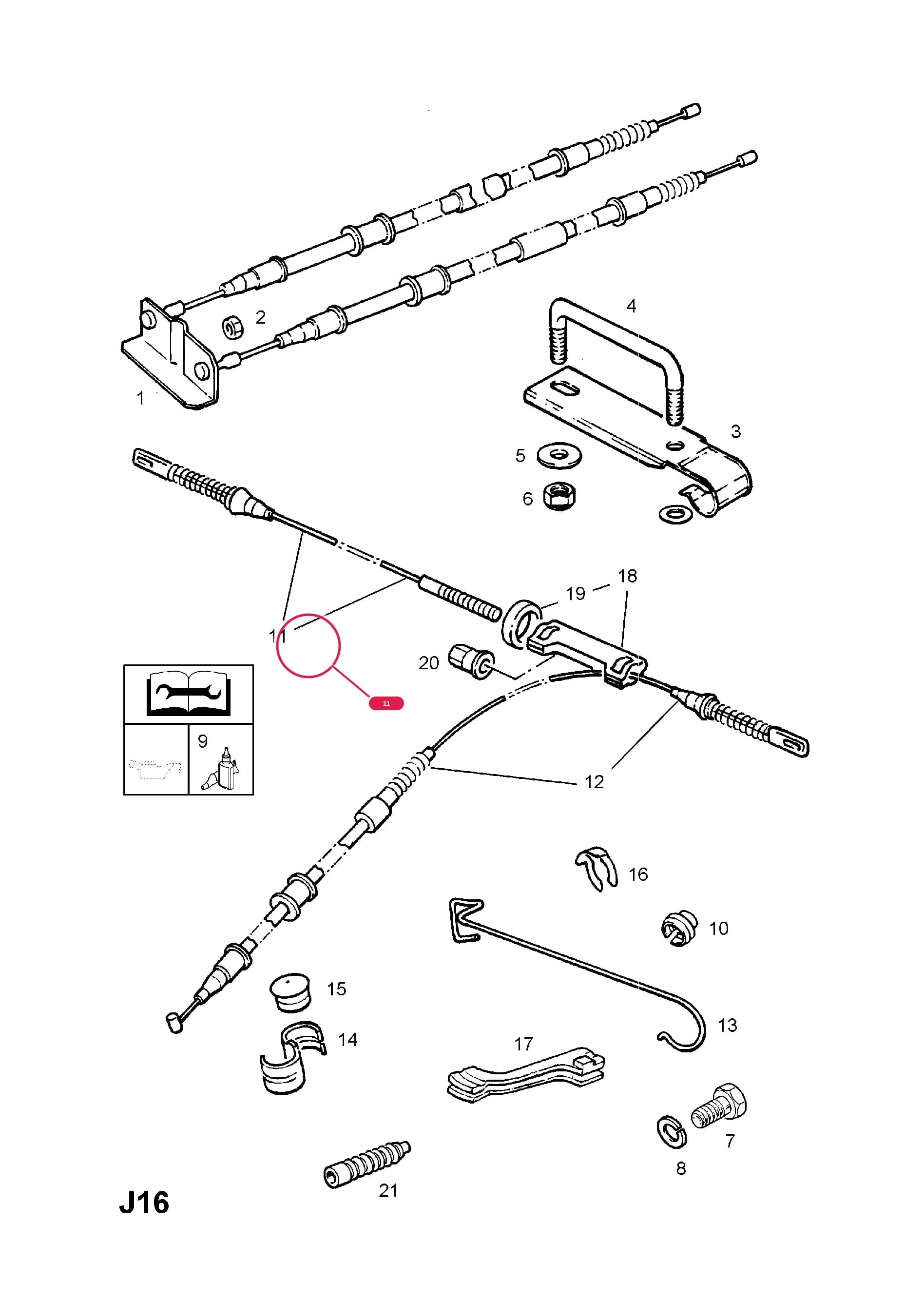 CABLE,ASSY.,HANDBRAKE,RH — Opel  CORSA-B ( 1993 -  2002) — J BRAKES › 48.HANDBRAKE CABLE