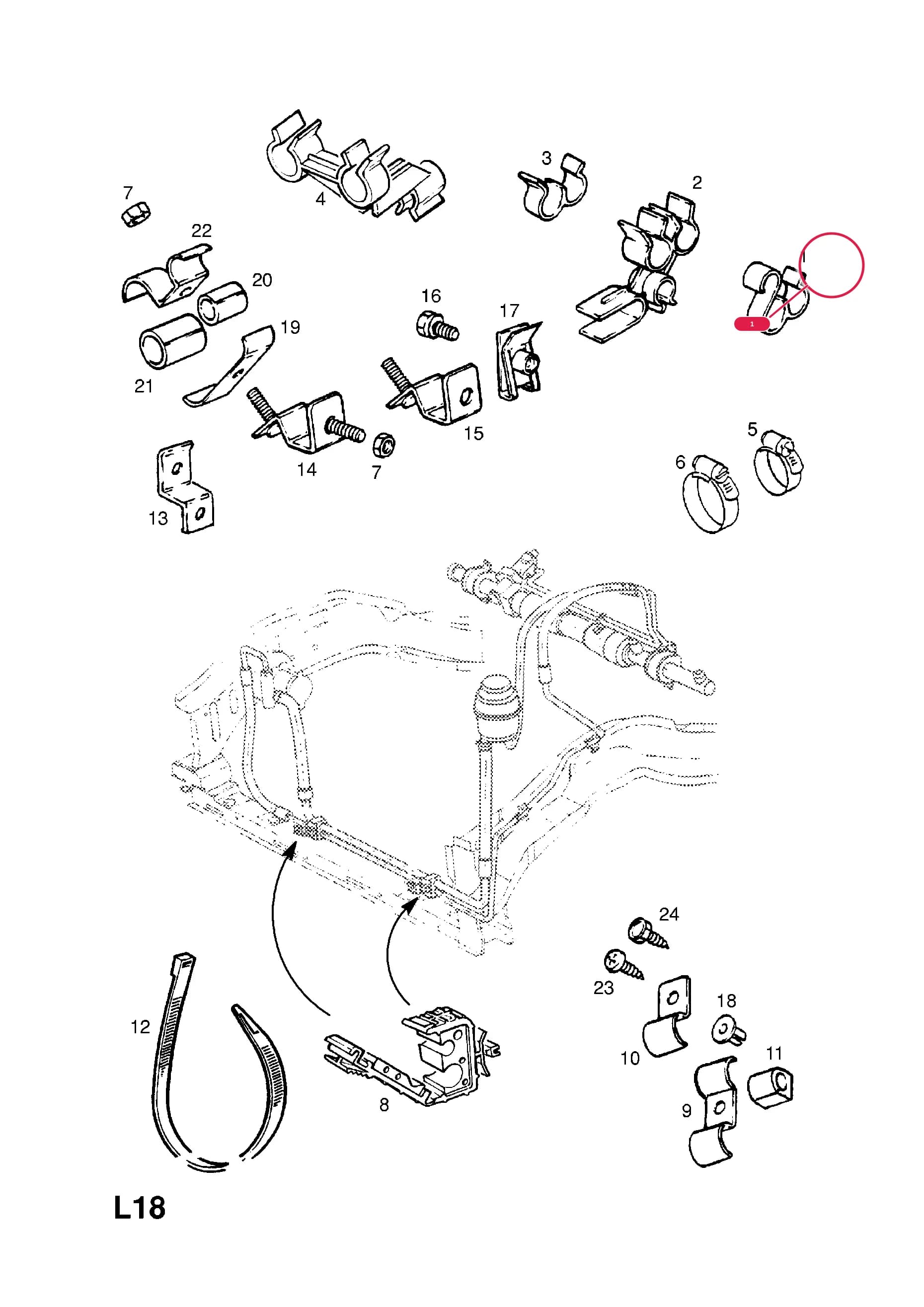 CLAMP,PIPE MOUNTING,3WAY,RHD (NLS.- NO REPLACEMENT PART) — Opel  KADETTE-E ( 1985 -  1993) — L STEERING › 5.POWER STEERING HOSES AND PIPES (CONTD.)