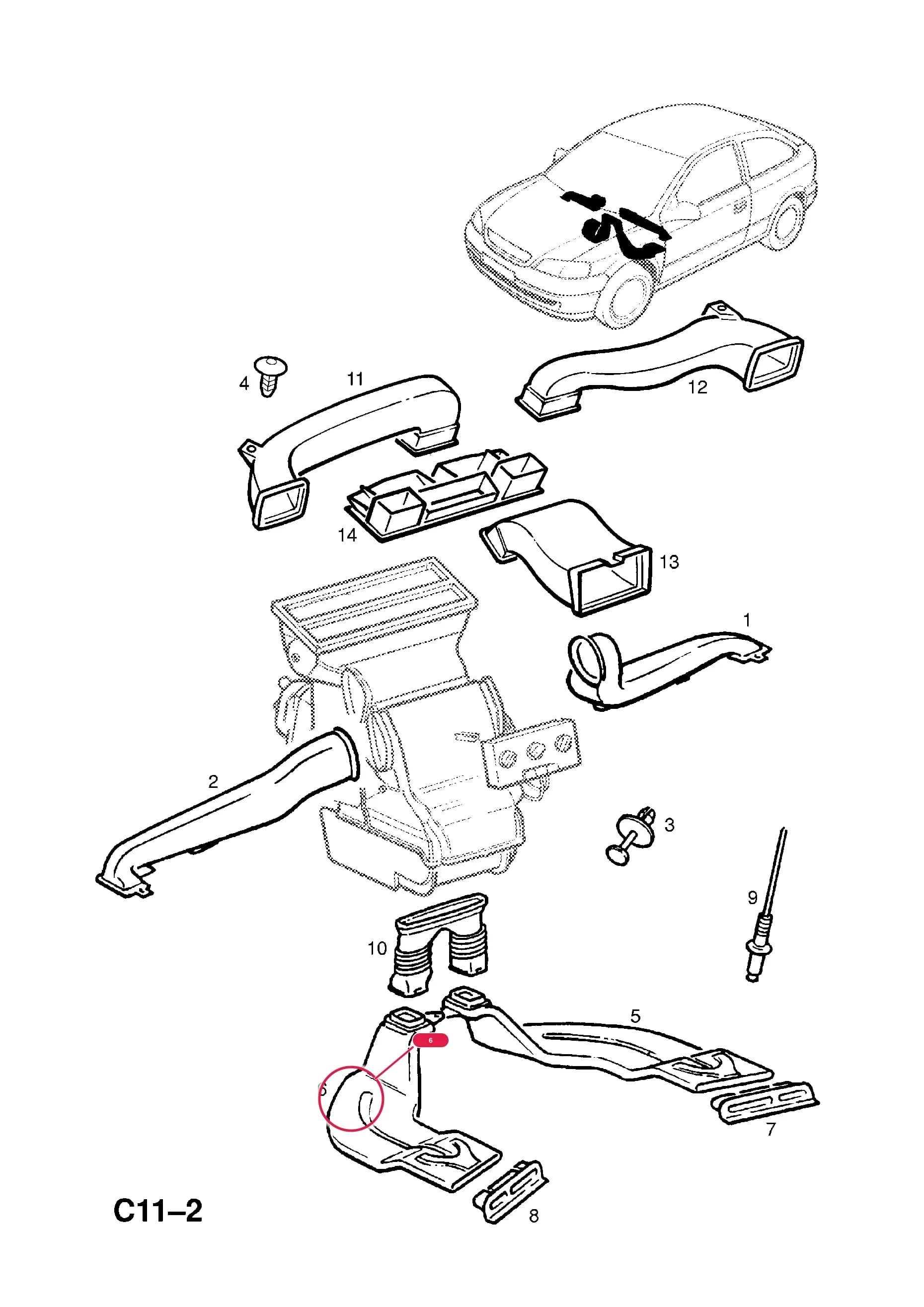 HOUSING,AIR DISTRIBUTION,LH,REARПримечание:USED WITH REAR COMPARTMENT HEATING — Opel  ASTRA-G ( 1998 -  2010) — C BODY INTERIOR FITTINGS › 6 HEATER AND VENTILATION EXCEPT AIR CONDITIONING