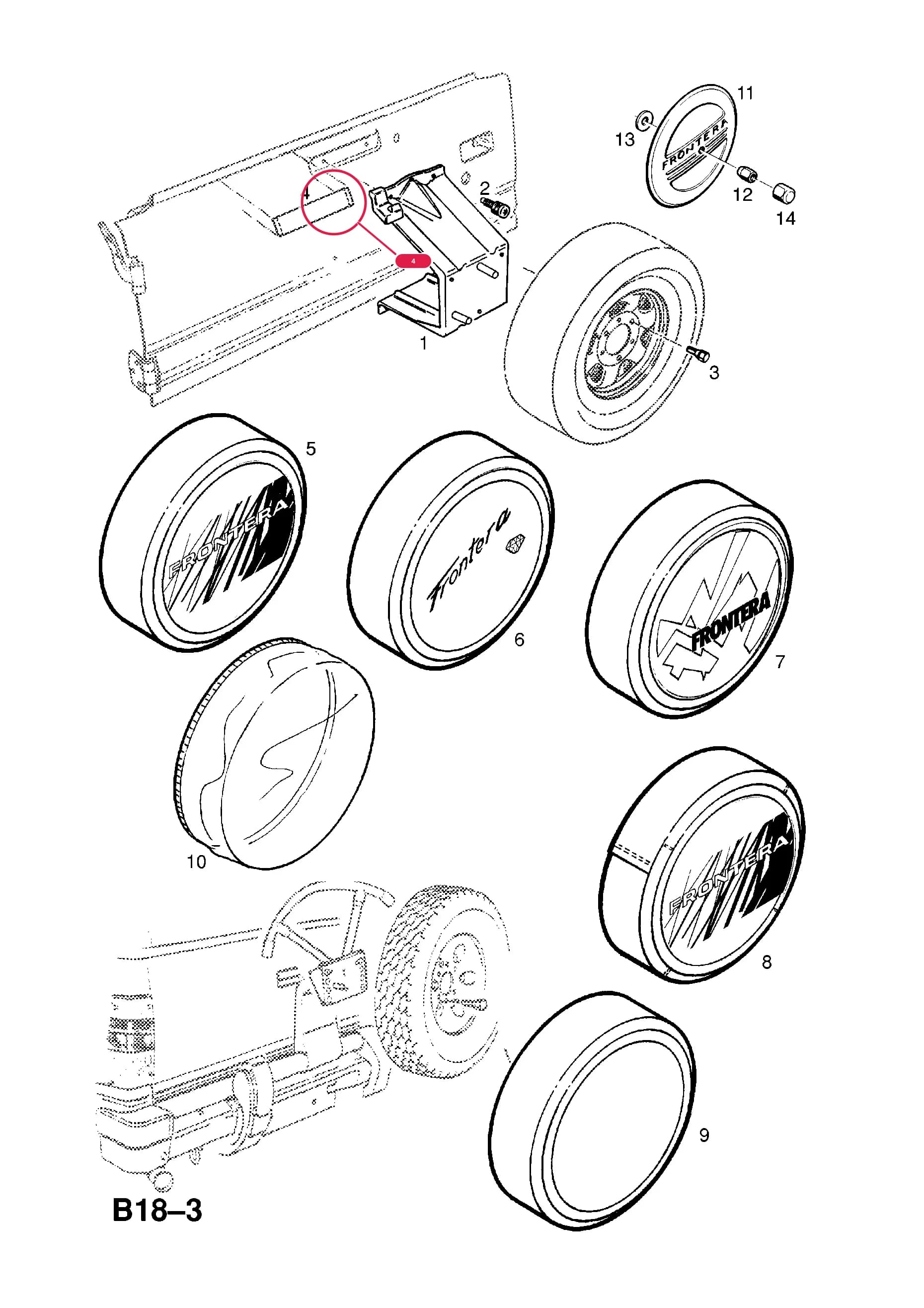 FOIL,PROTECTIVE,REAR WIPER (NLS.- NO REPLACEMENT PART) — Opel FRONTERA-A ( 1992 - 1998) — B BODY EXTERIOR FITTINGS › 17 SPARE WHEEL FITTINGS