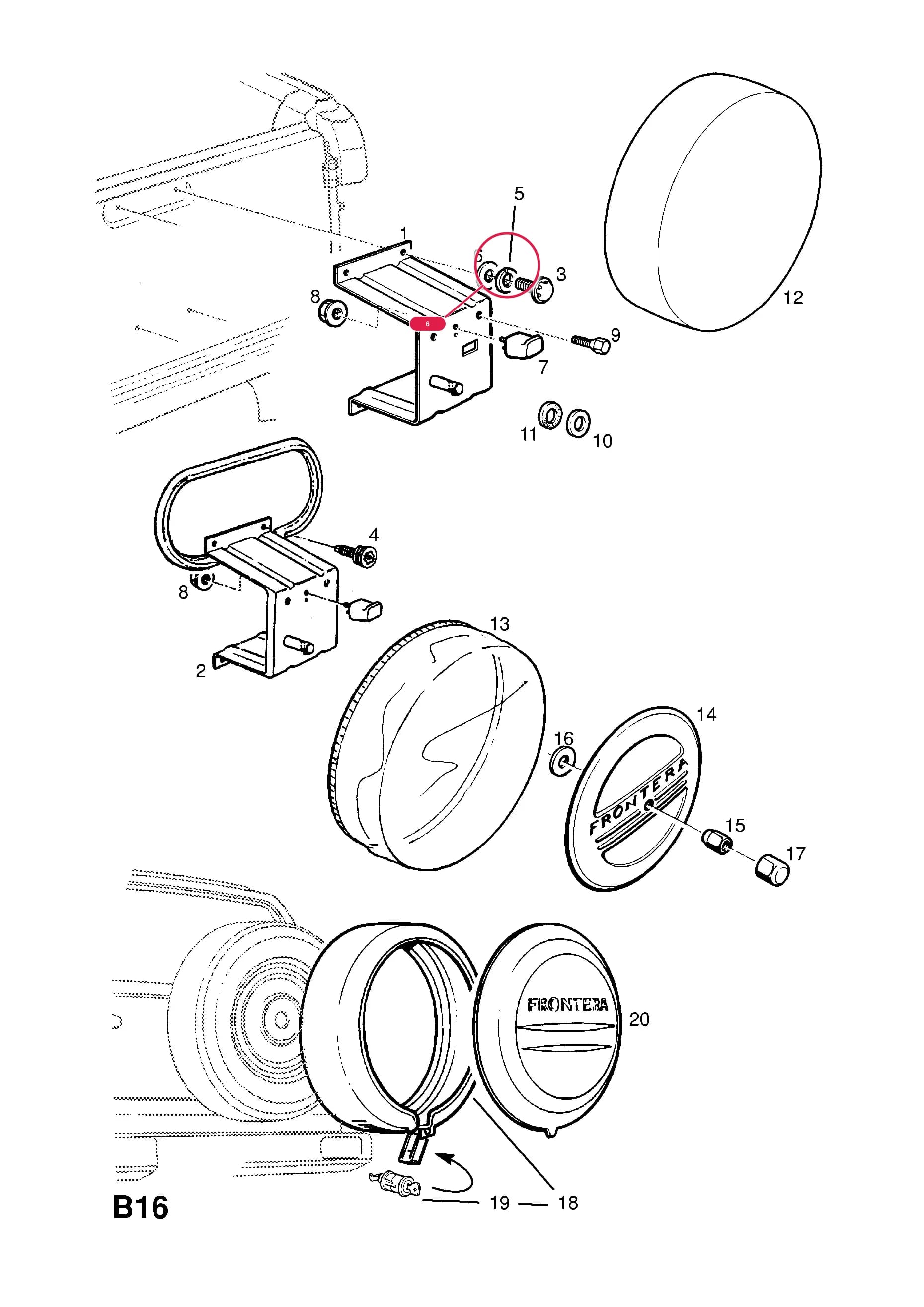 WASHER,PLAIN (NLS.- NO REPLACEMENT PART) — Opel  FRONTERA-A ( 1992 -  1998) — B BODY EXTERIOR FITTINGS › 17 SPARE WHEEL FITTINGS