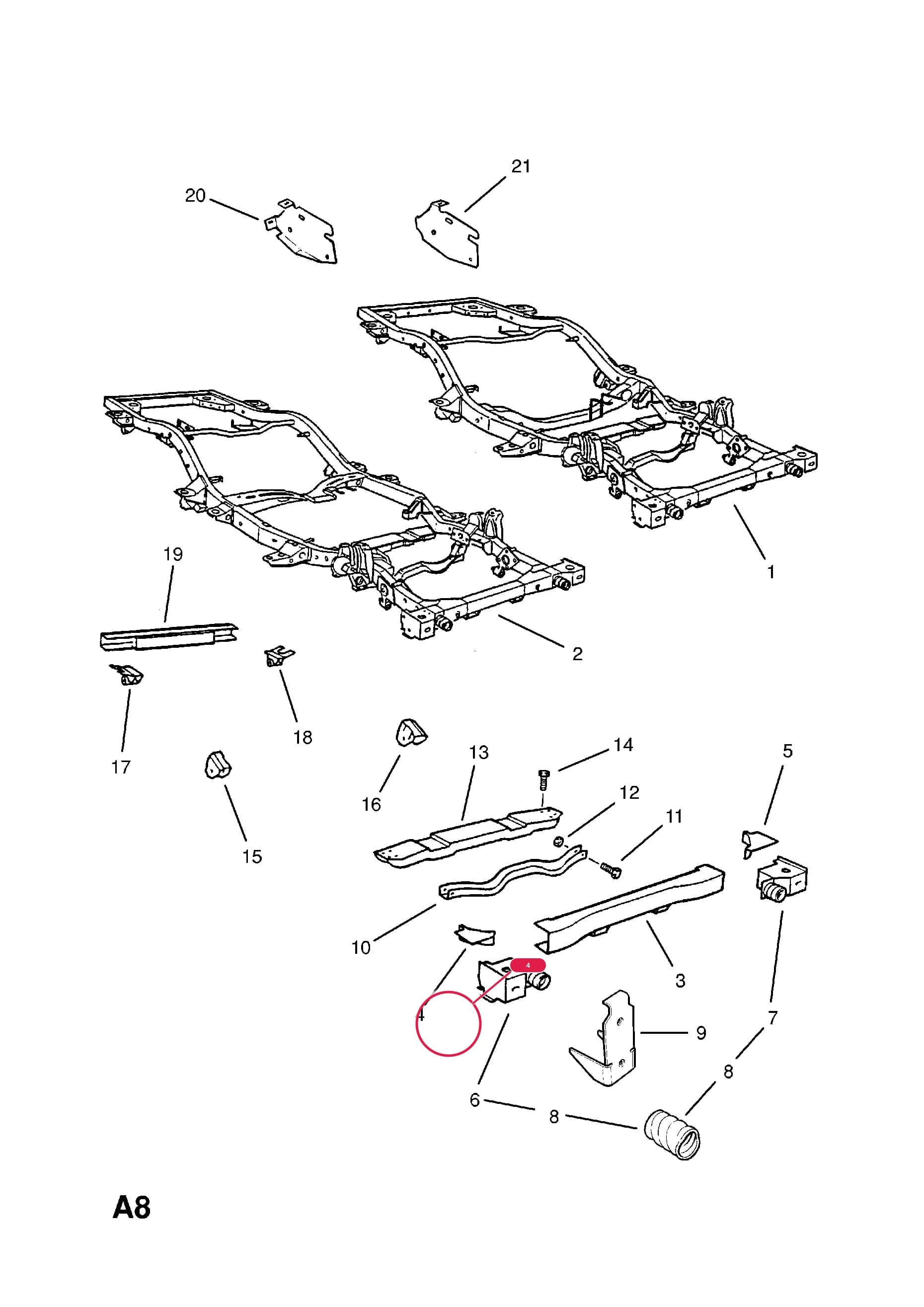 -REINFORCEMENT,UPPER,FRONT CROSSMEMBER,RH (NLS.- NO REPLACEMENT PART) — Opel  FRONTERA-A ( 1992 -  1998) — A BODY SHELL AND PANELS › 3 CHASSIS FRAME