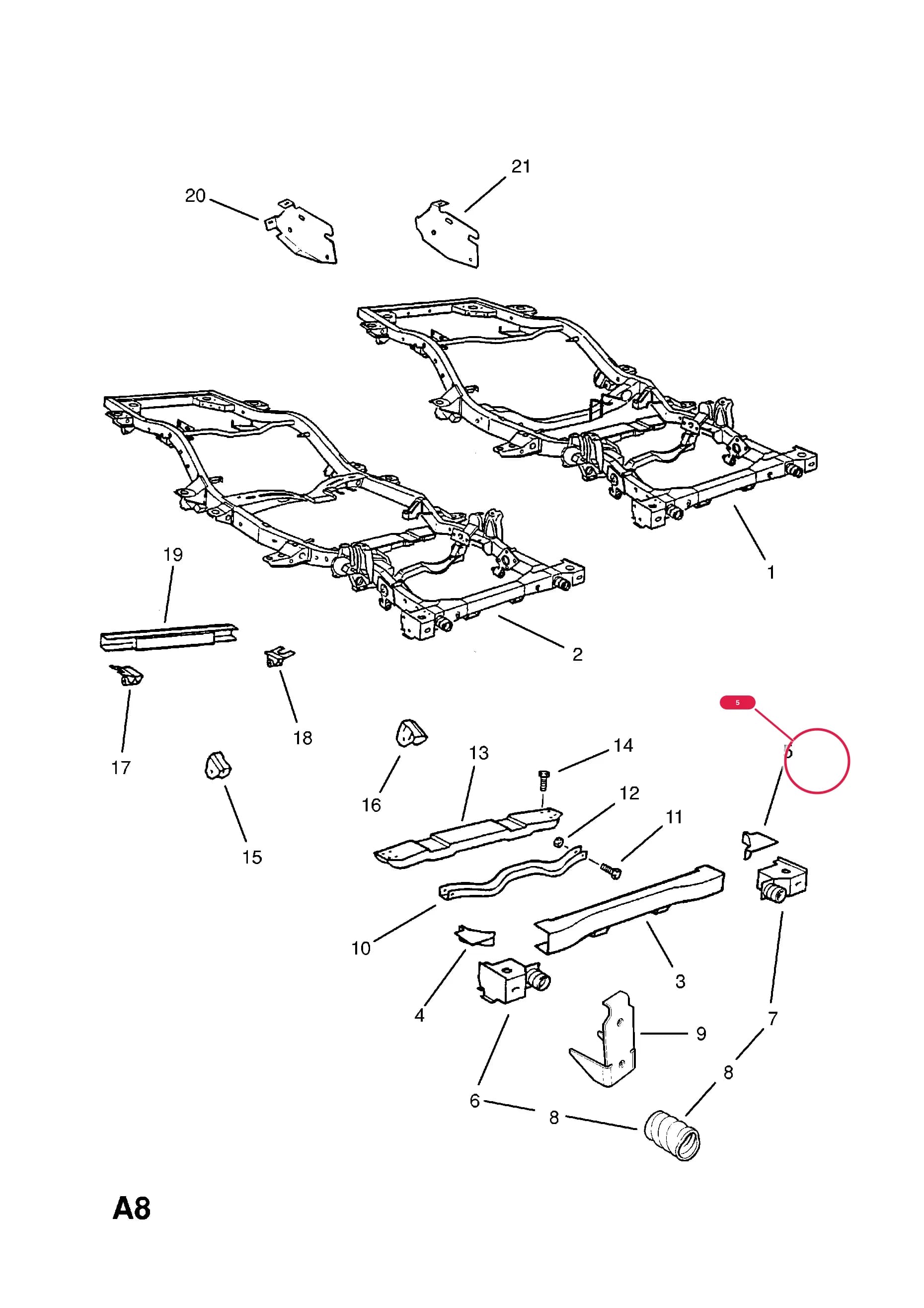 -REINFORCEMENT,UPPER,FRONT CROSSMEMBER,LH (NLS.- NO REPLACEMENT PART) — Opel  FRONTERA-A ( 1992 -  1998) — A BODY SHELL AND PANELS › 3 CHASSIS FRAME
