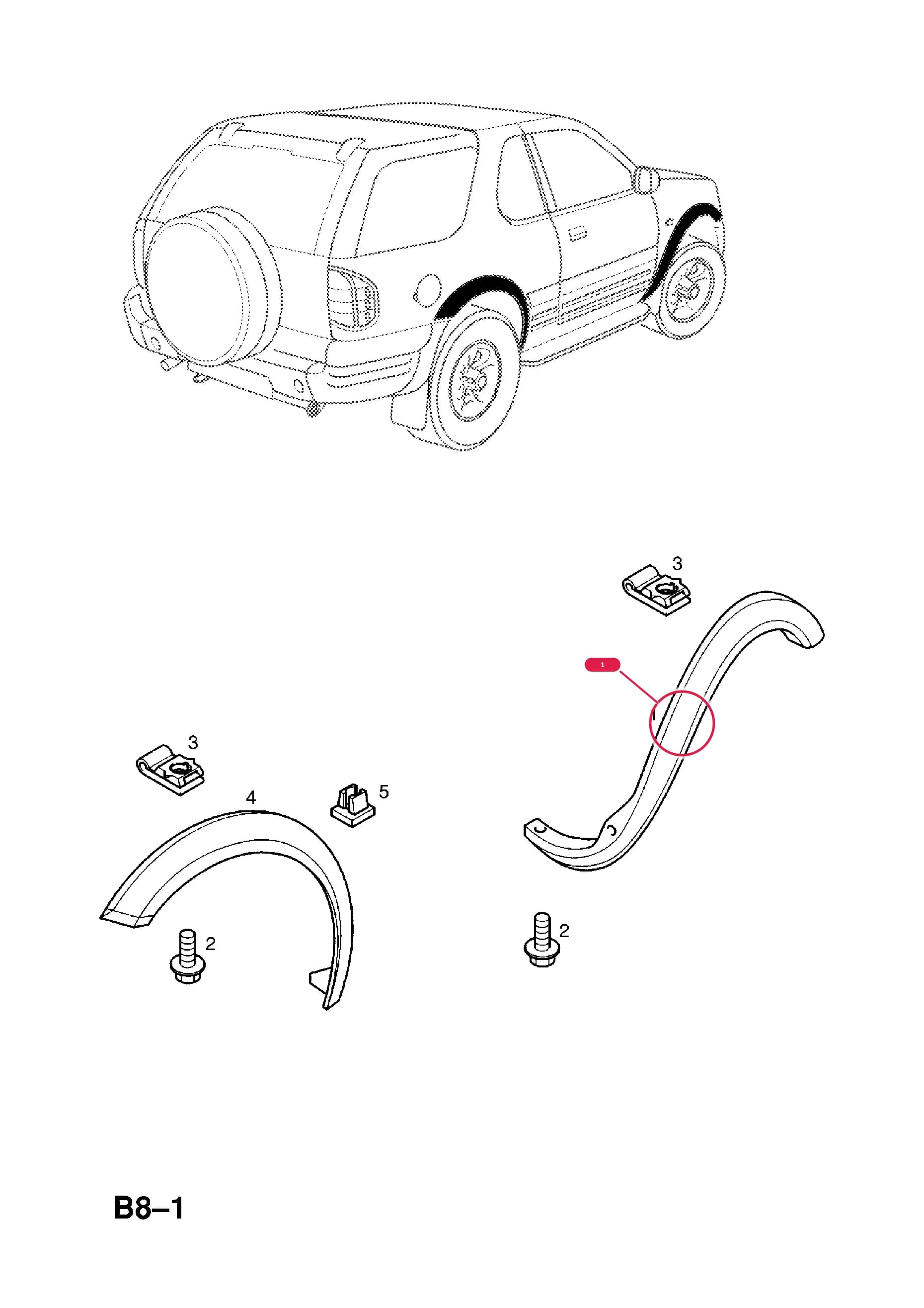 MOULDING,WHEELHOUSE,FRONT,RH — Opel  FRONTERA-B ( 1999 -  2004) — B BODY EXTERIOR FITTINGS › 7 BODY MOULDINGS