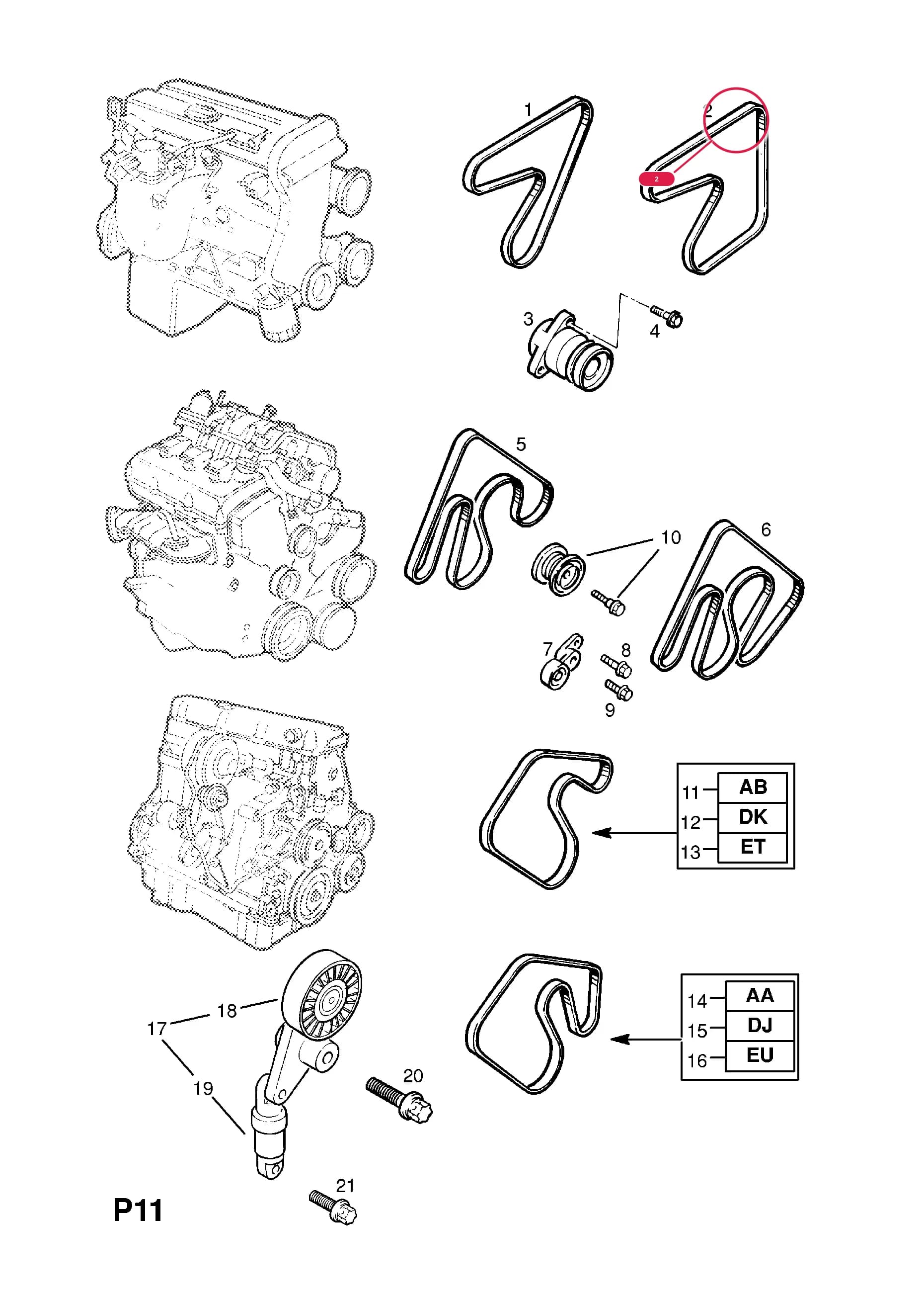 BELT,DRIVE,ALTERNATOR (FOR AIR CONDITIONING) — Opel  FRONTERA-B ( 1999 -  2004) — P ELECTRICAL › 1 ENGINE AND COOLING