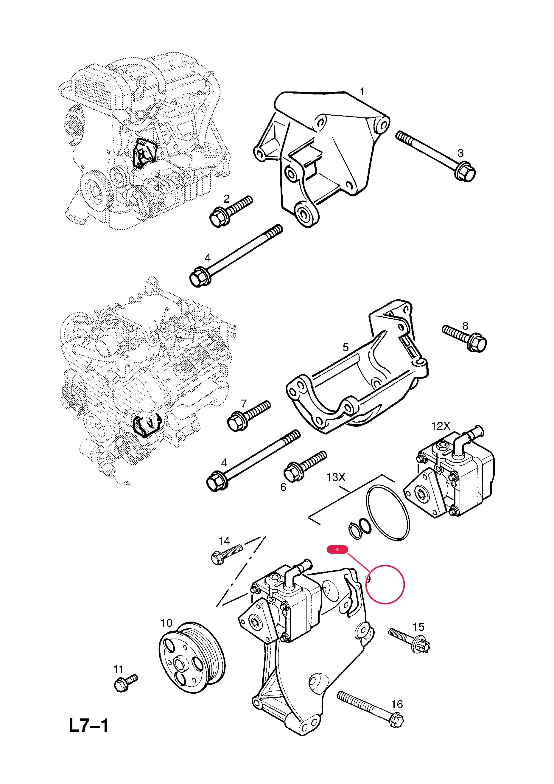 PUMP,ASSY.,POWER STEERING,WITH AIR CONDITIONING COMPRESSOR BRACKET (FOR AIR CONDITIONING) (EXCHANGE PART 93175584   59 48 047 OPEL,R1700034 VAUXHALL)  (PRODUCTION NO. 24415357) — Opel  FRONTERA-B ( 1999 -  2004) — L STEERING › 10.POWER STEERING PUMP (CONTD.)