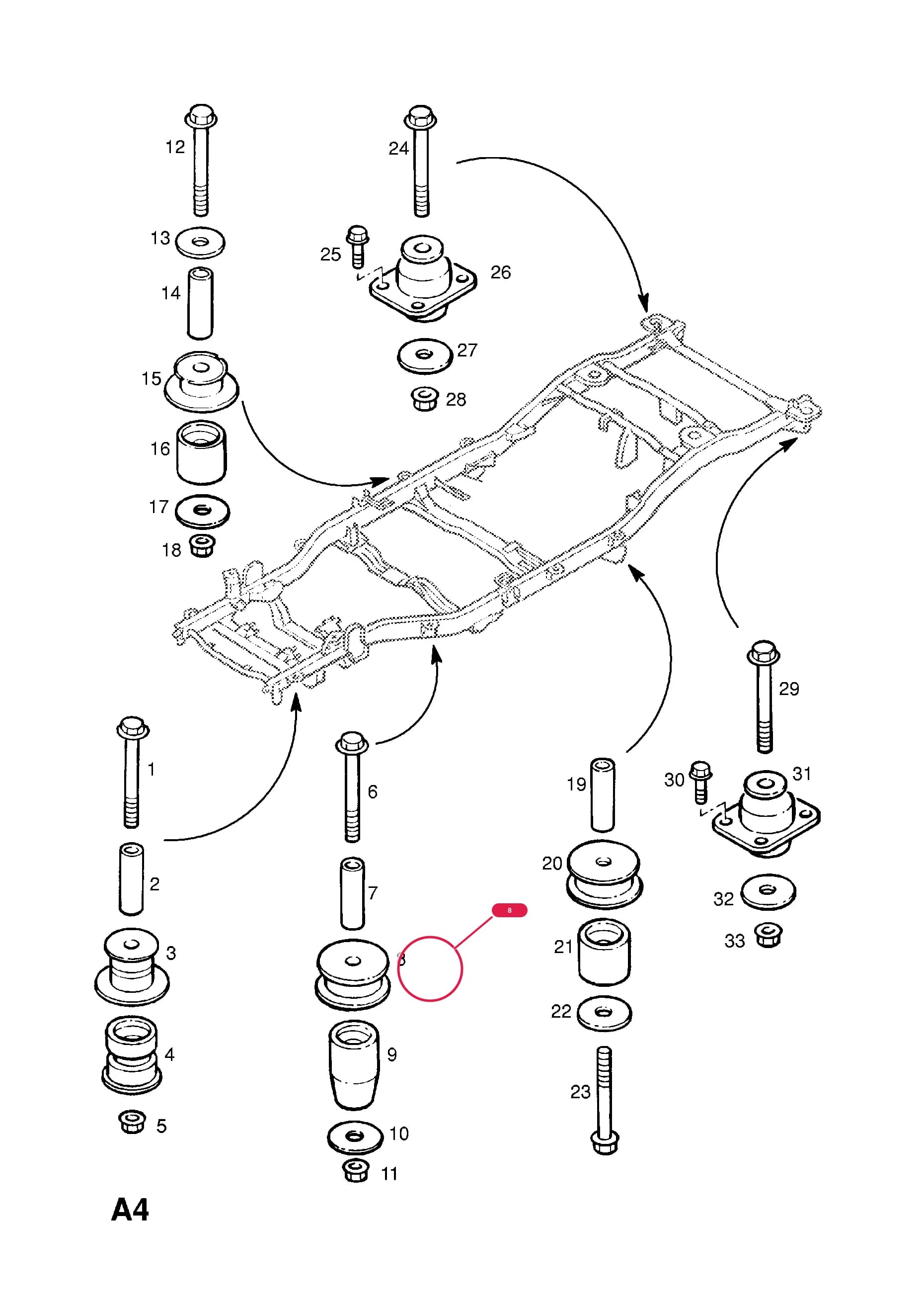 MOUNTING,RUBBER,UPPER,NO.2 (NLS.- NO REPLACEMENT PART) — Opel  FRONTERA-B ( 1999 -  2004) — A BODY SHELL AND PANELS › 1 BODY SHELL