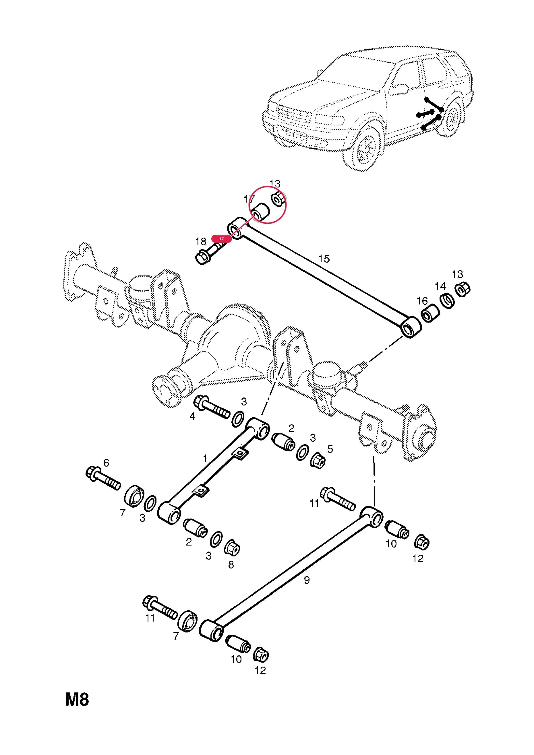 -BUSH,LINK,REAR SUSPENSION,LATERAL,FRAME SIDE — Opel  FRONTERA-B ( 1999 -  2004) — M REAR AXLE AND SUSPENSION › 3 REAR SUSPENSION