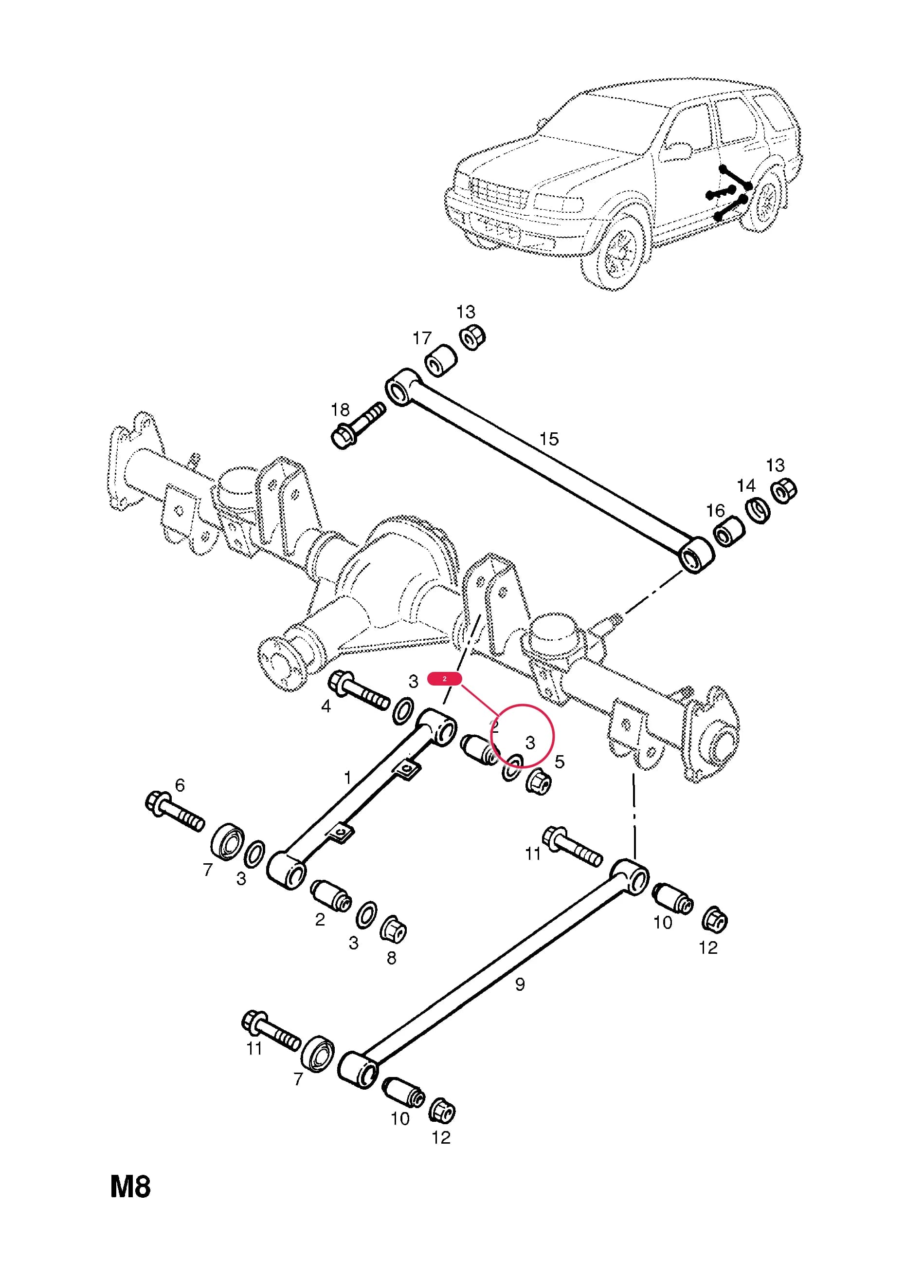 -BUSH,LINK,REAR SUSPENSION,UPPER — Opel  FRONTERA-B ( 1999 -  2004) — M REAR AXLE AND SUSPENSION › 3 REAR SUSPENSION