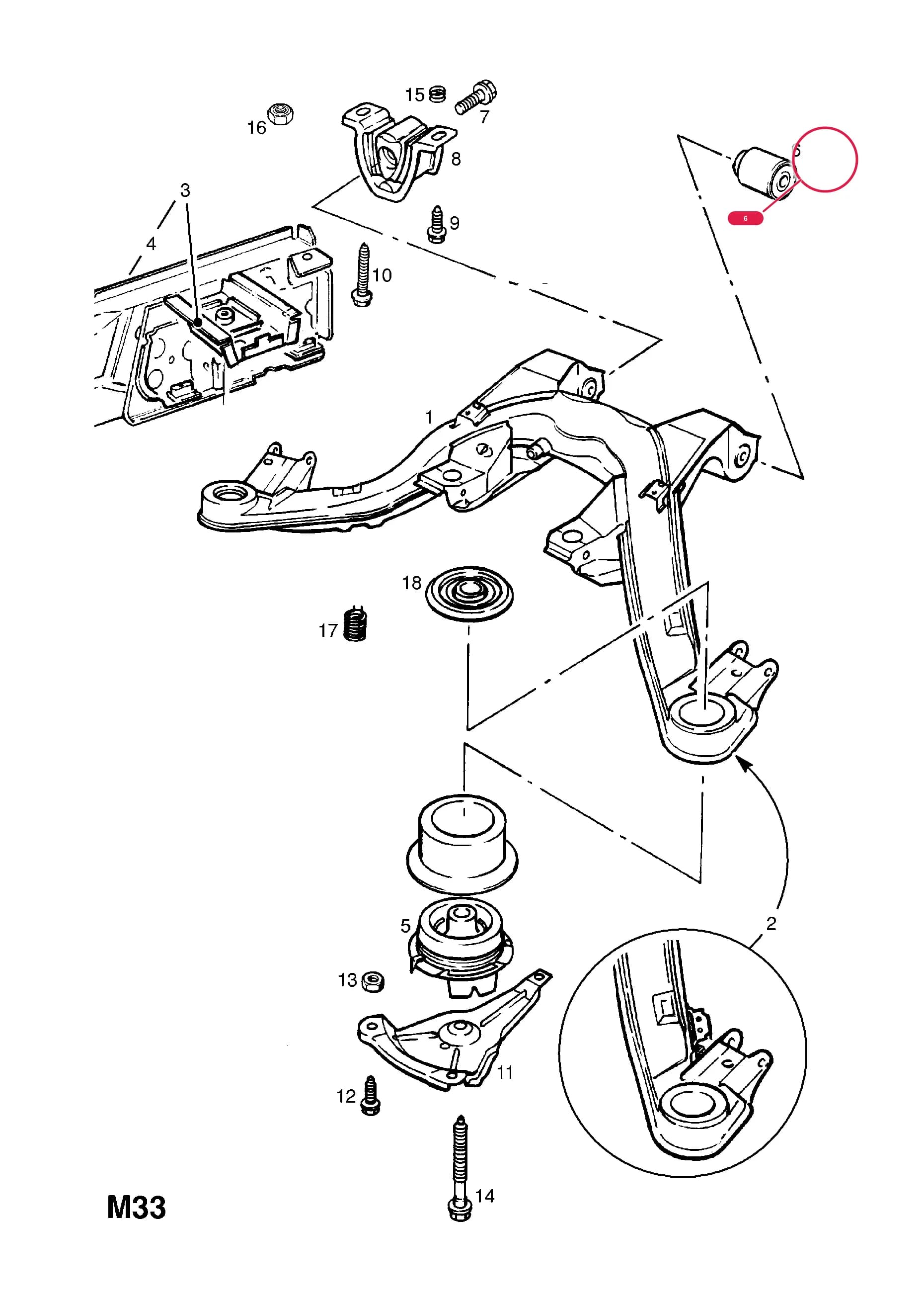 BUSH,DAMPER,REAR MOUNTINGS — Opel  OMEGA-B ( 1994 -  2003) — M REAR AXLE AND SUSPENSION › 7 REAR AXLE CROSSMEMBER AND DRIVE SHAFT